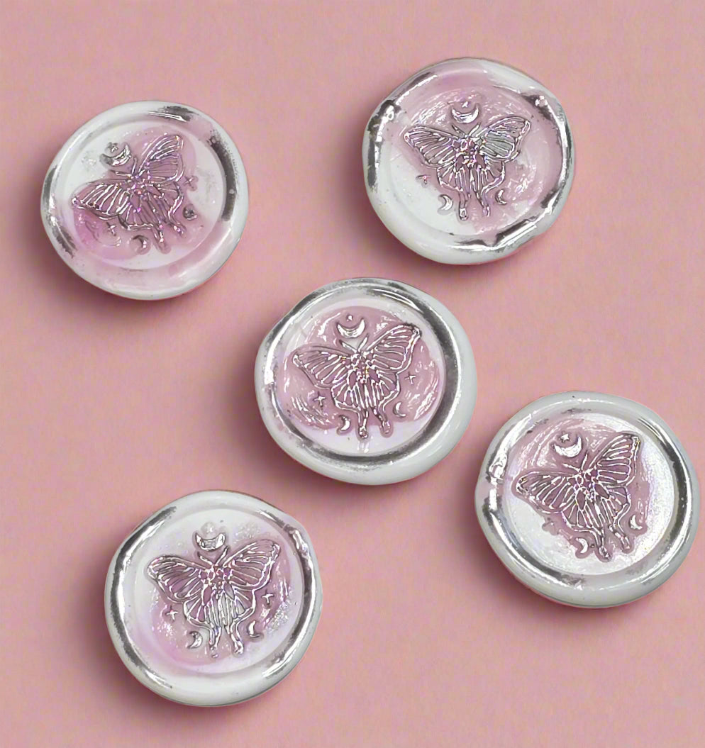 Butterfly White, Pink & Silver Wax Seals Set of Five