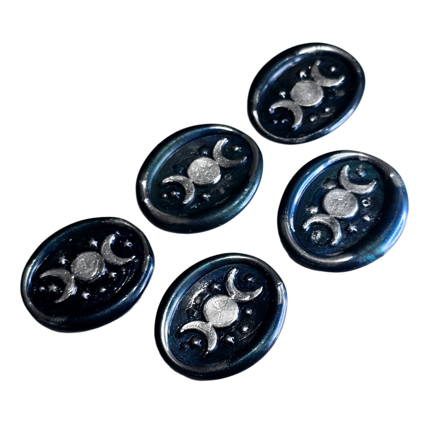 Triple Moon Midnight Blue & Silver Wax Seals Set of Five, for cards, invitations, letters and gifts!