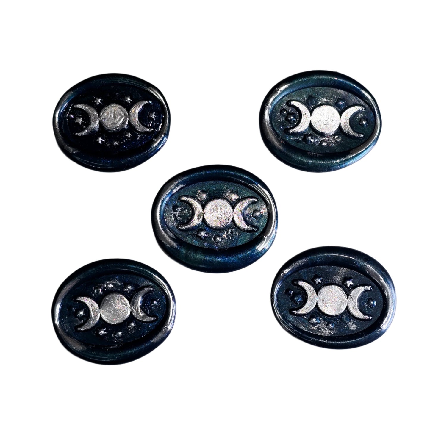 Triple Moon Midnight Blue & Silver Wax Seals Set of Five, for cards, invitations, letters and gifts!