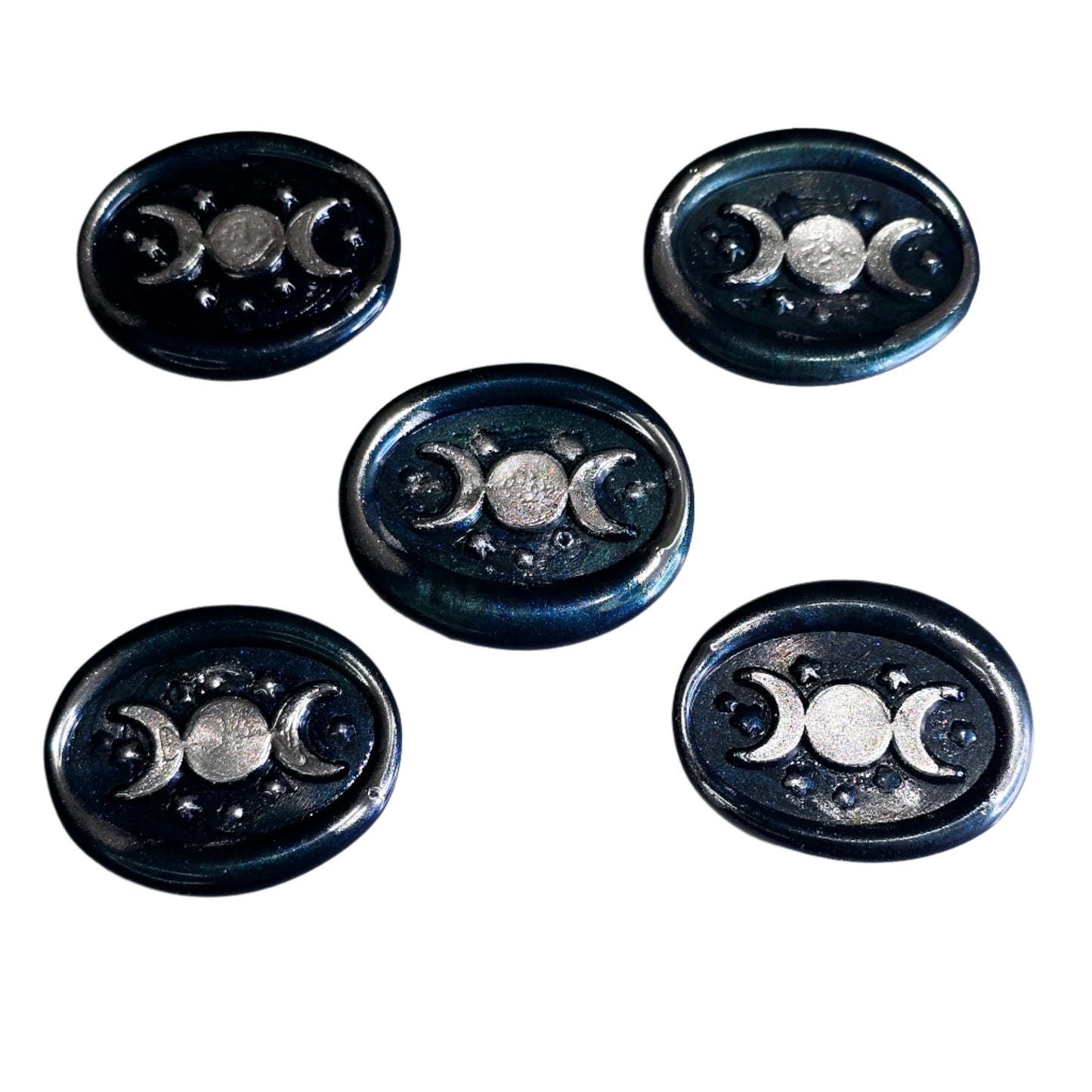 Triple Moon Midnight Blue & Silver Wax Seals Set of Five, for cards, invitations, letters and gifts!