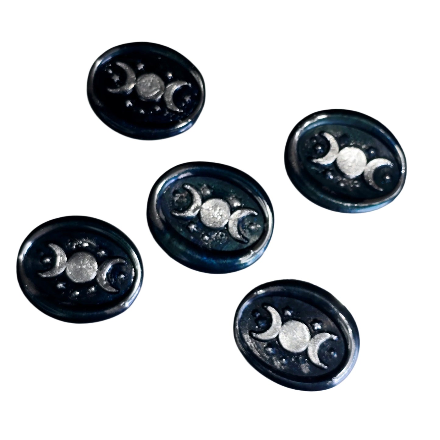 Triple Moon Midnight Blue & Silver Wax Seals Set of Five, for cards, invitations, letters and gifts!