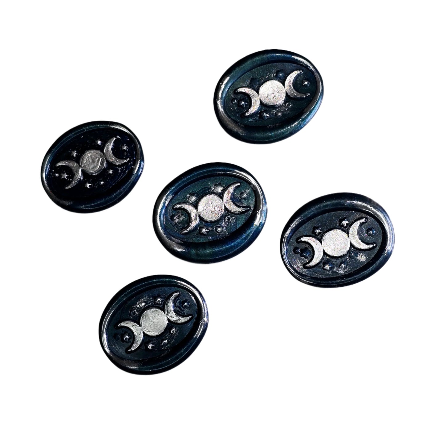 Triple Moon Midnight Blue & Silver Wax Seals Set of Five, for cards, invitations, letters and gifts!