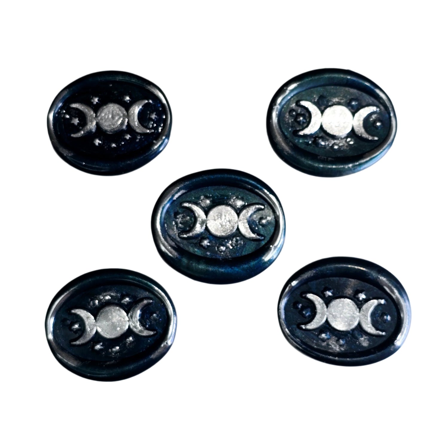 Triple Moon Midnight Blue & Silver Wax Seals Set of Five, for cards, invitations, letters and gifts!