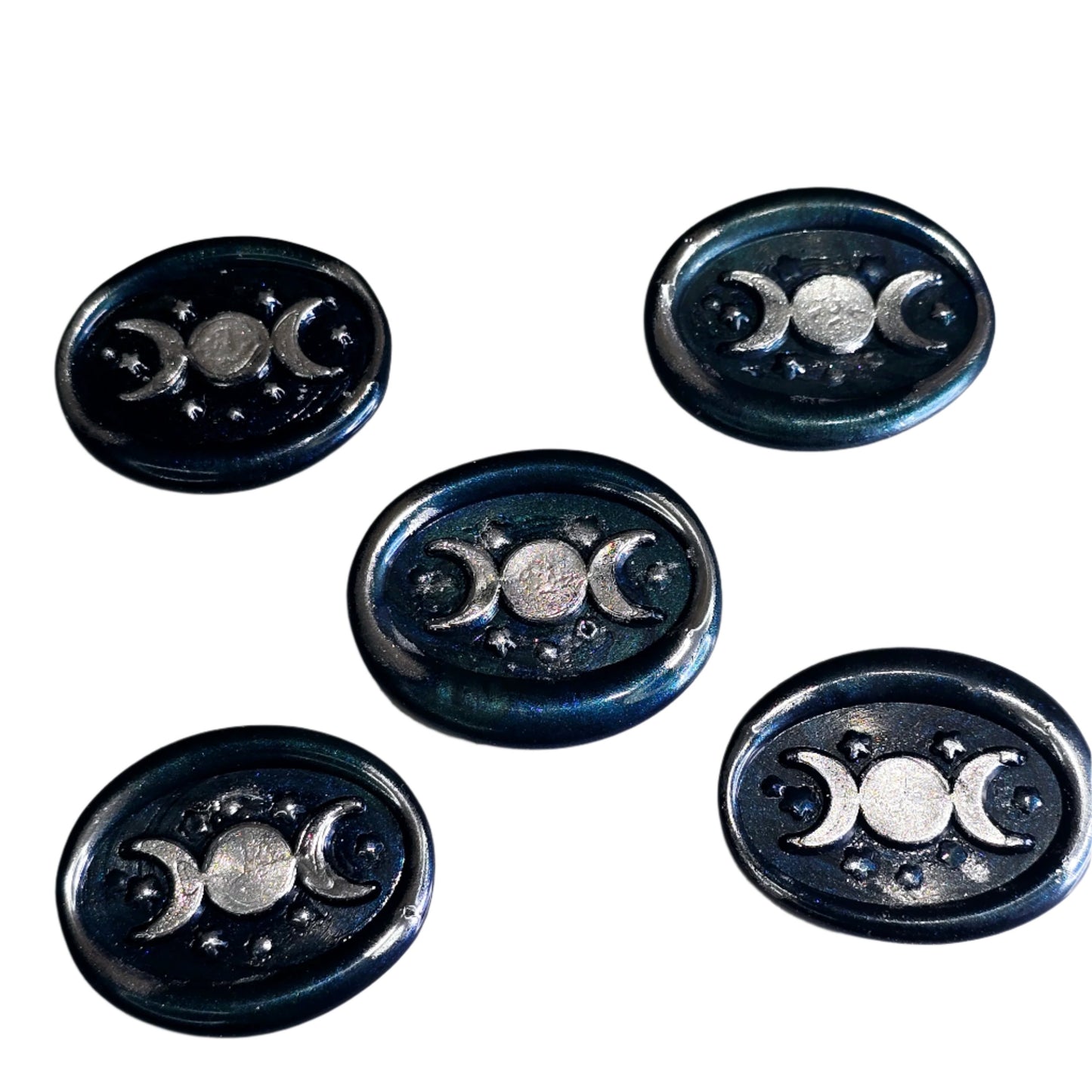 Triple Moon Midnight Blue & Silver Wax Seals Set of Five, for cards, invitations, letters and gifts!