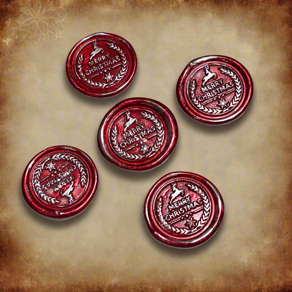 Merry Christmas Red & Silver Wreath & Deer Wax Seals