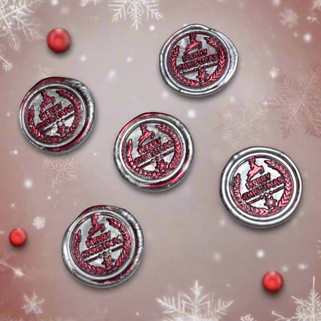 Merry Christmas Red & SIlver Wreath & Deer Wax Seals