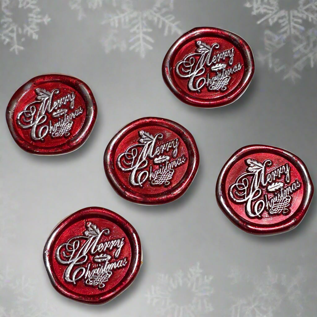 Merry Christmas Wax Seals Red & Silver Features a Holly Set of Five