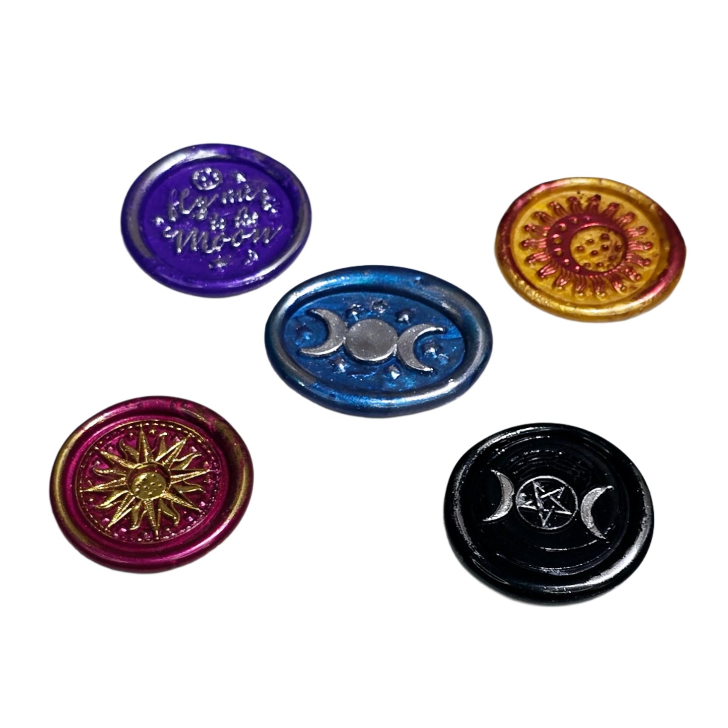 Triple Moon, Sun, Fly Me To The Moon, Set of Five Wax Seals, for cards, invitations, letters and gifts!