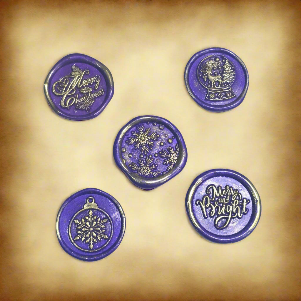 Christmas Wax Seals Purple & Gold Assorted Designs Set of Five