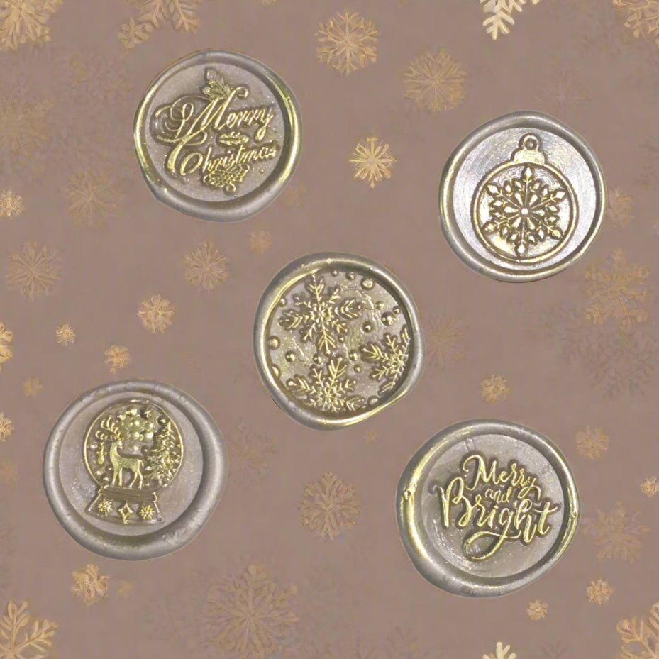 Christmas Wax Seals Taupe & Gold Assorted Designs Set of Five