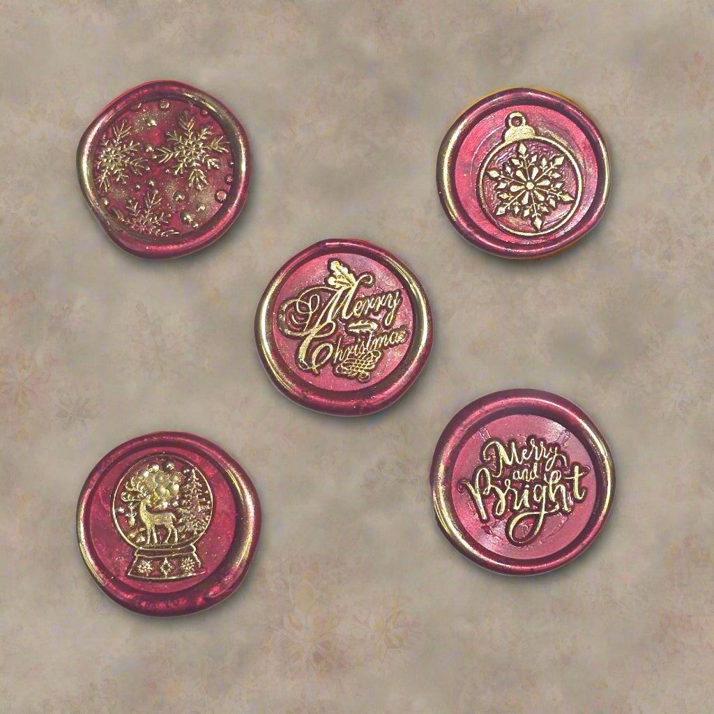 Christmas Wax Seals Ruby Red & Gold Assorted Designs Set of Five