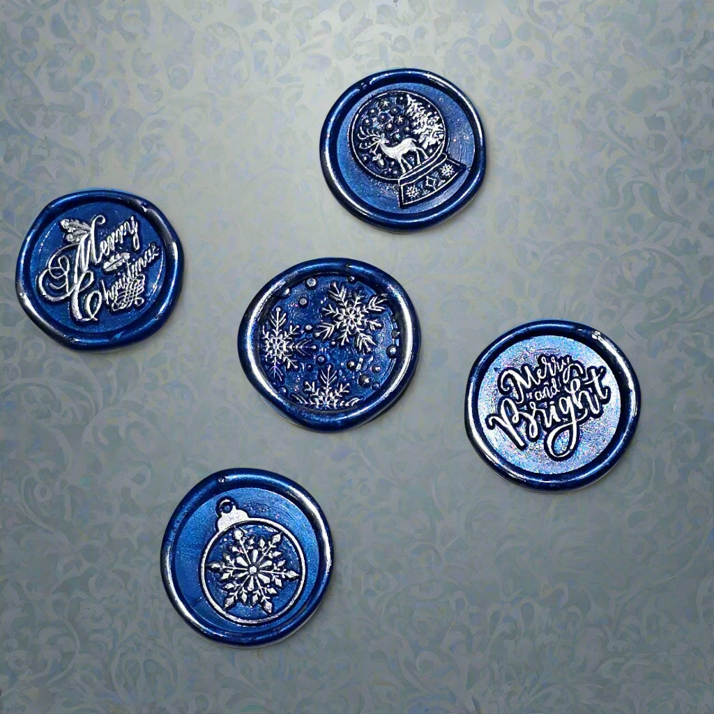 Christmas Wax Seals Royal Blue & Silver Assorted Designs Set of Five