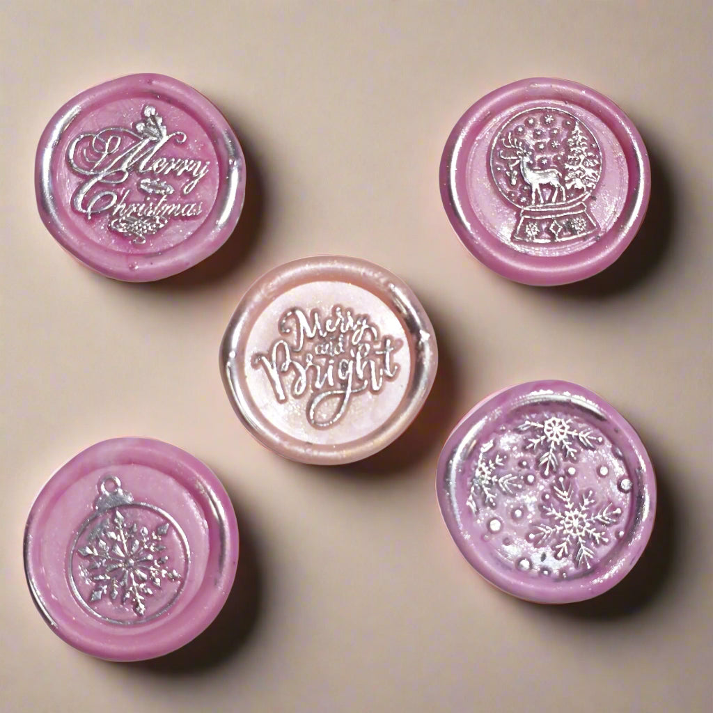 Christmas Wax Seals Pretty in Pink & Silver Assorted Designs Set of Five for Cards & Gifts!