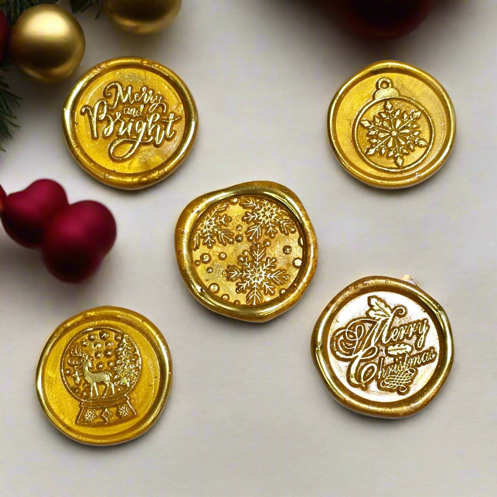 Christmas Wax Seals Gold Assorted Designs Set of Five for Cards & Gifts!