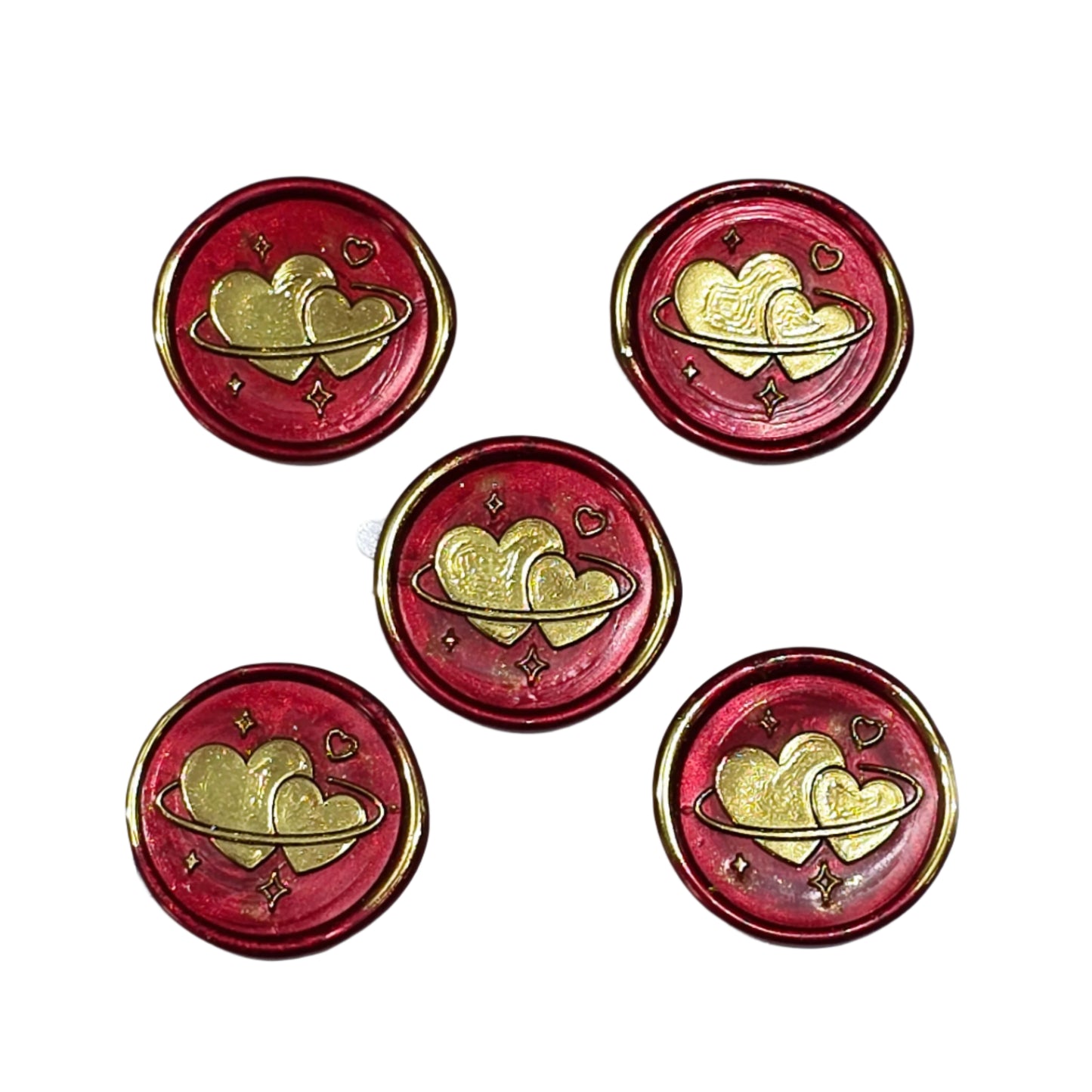 Wax Seals Red & Gold Hearts Set of Five, with Adhesive Wax Seals for Cards and Gifts