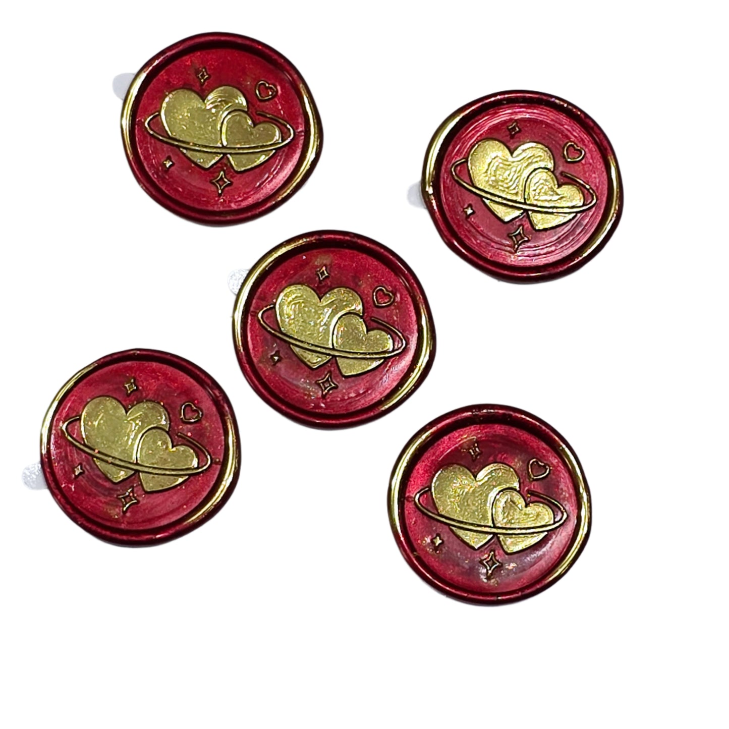 Wax Seals Red & Gold Hearts Set of Five, with Adhesive Wax Seals for Cards and Gifts