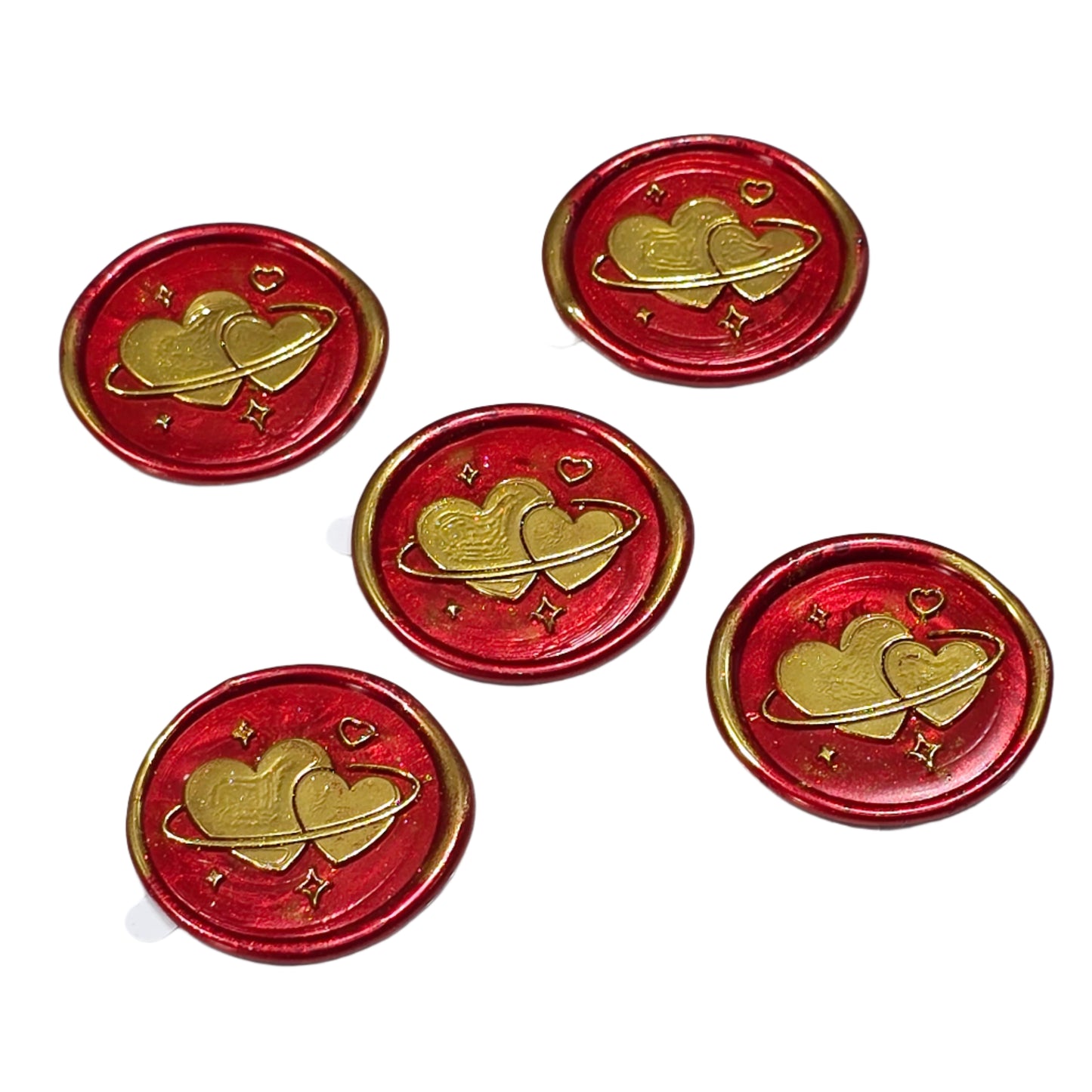 Wax Seals Red & Gold Hearts Set of Five, with Adhesive Wax Seals for Cards and Gifts
