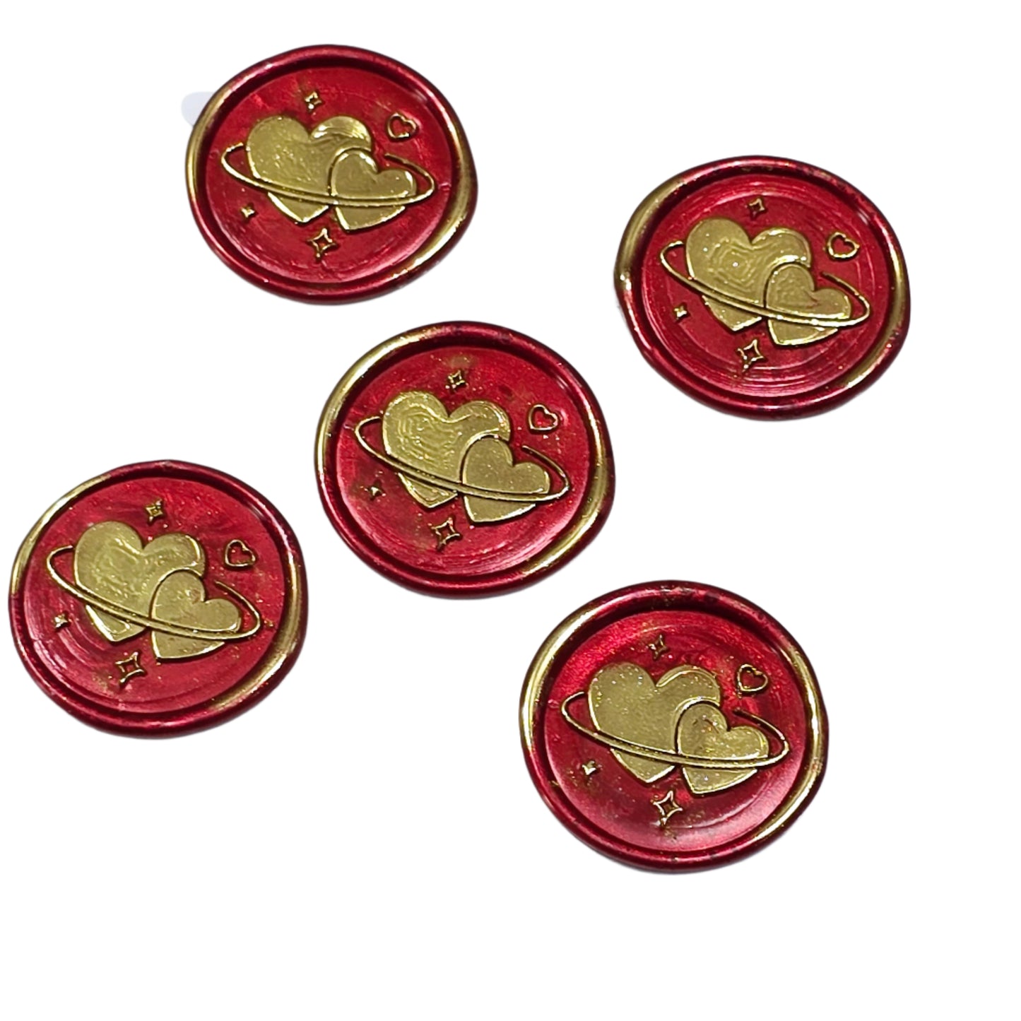 Wax Seals Red & Gold Hearts Set of Five, with Adhesive Wax Seals for Cards and Gifts