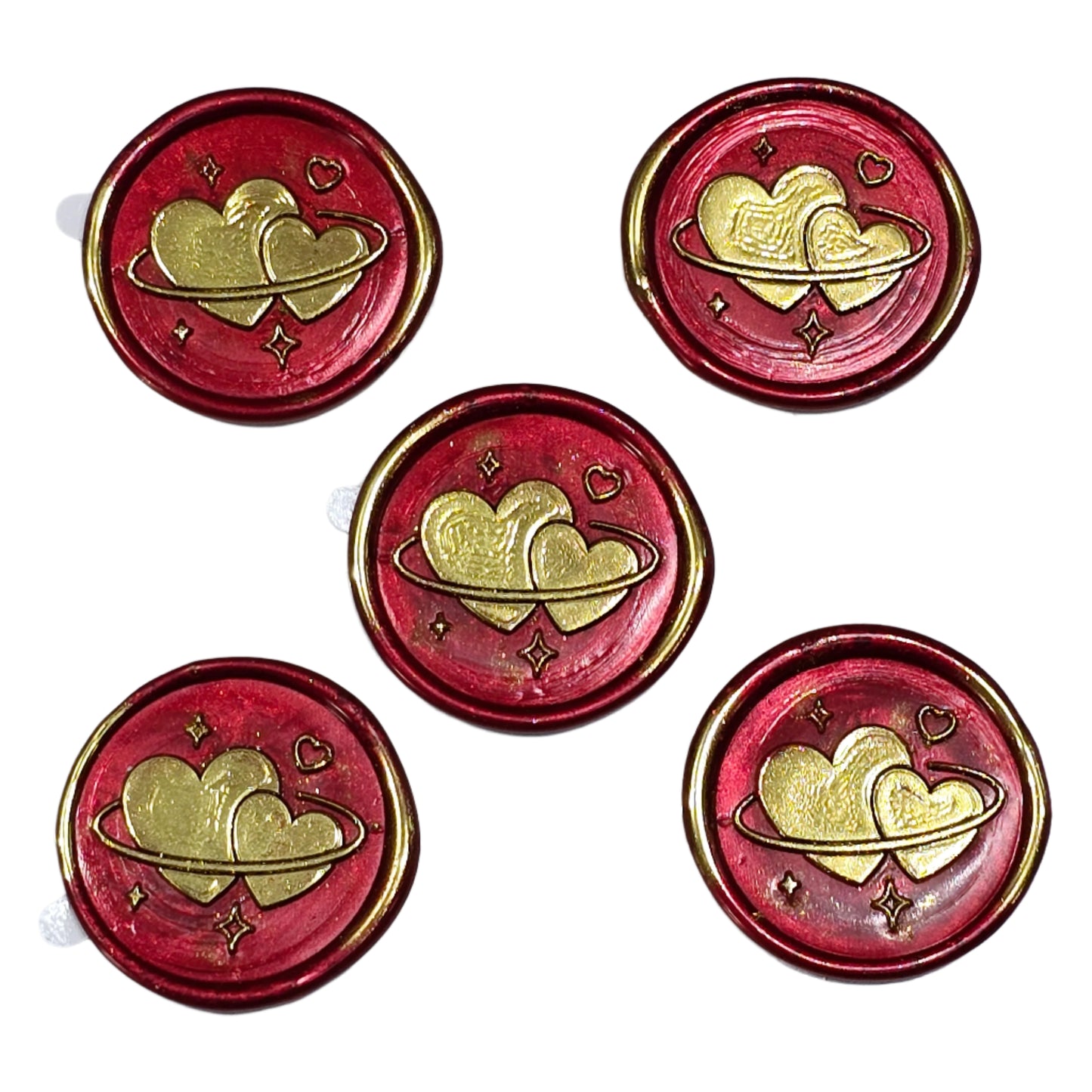 Wax Seals Red & Gold Hearts Set of Five, with Adhesive Wax Seals for Cards and Gifts