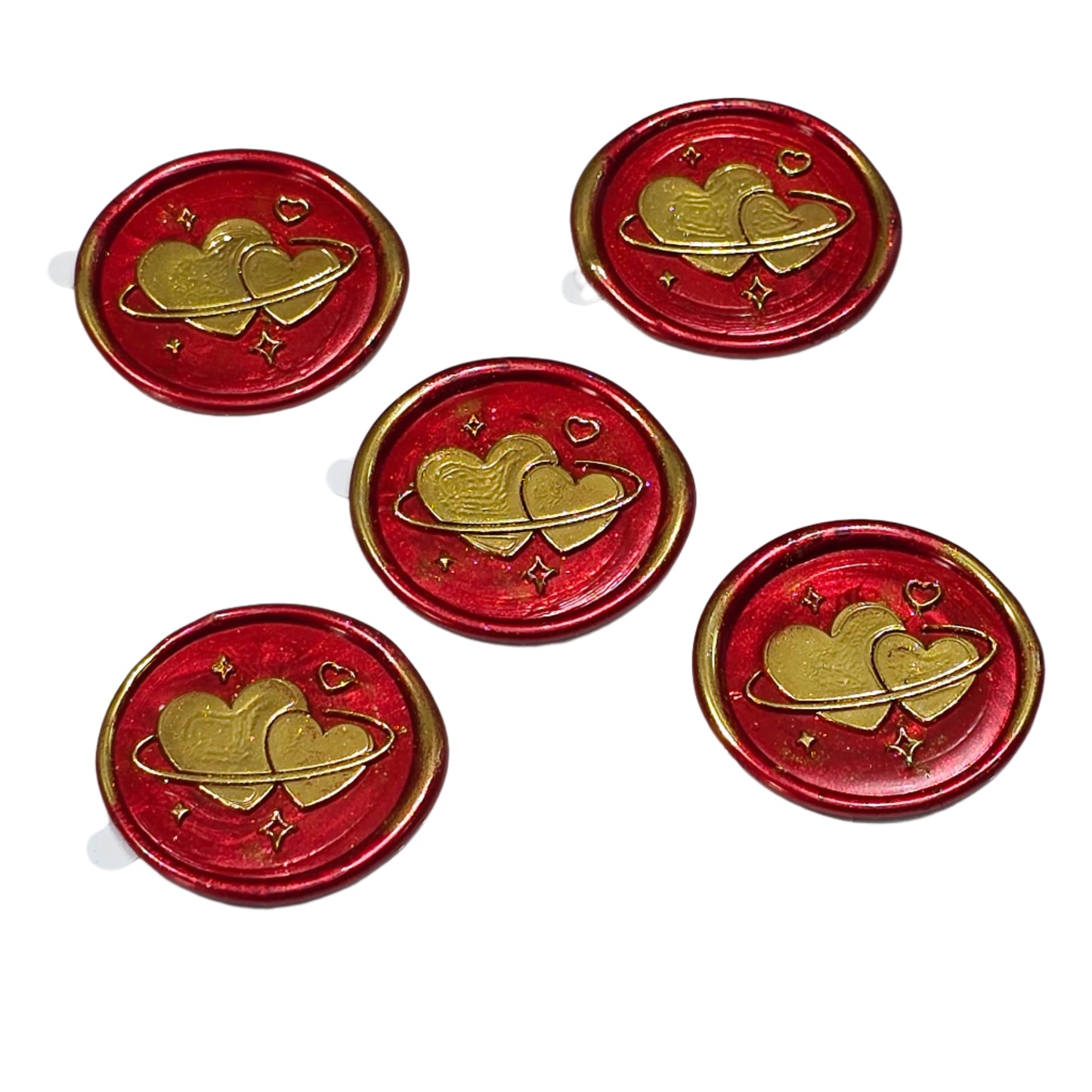 Wax Seals Red & Gold Hearts Set of Five, with Adhesive Wax Seals for Cards and Gifts