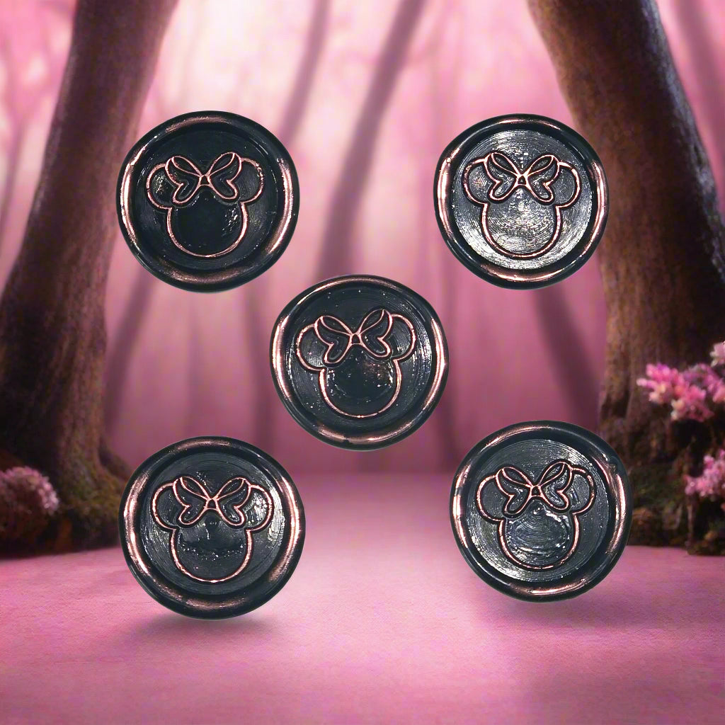 Mouse wax seals black and pink metallic set of five, for cards, invitations, letters and gifts!
