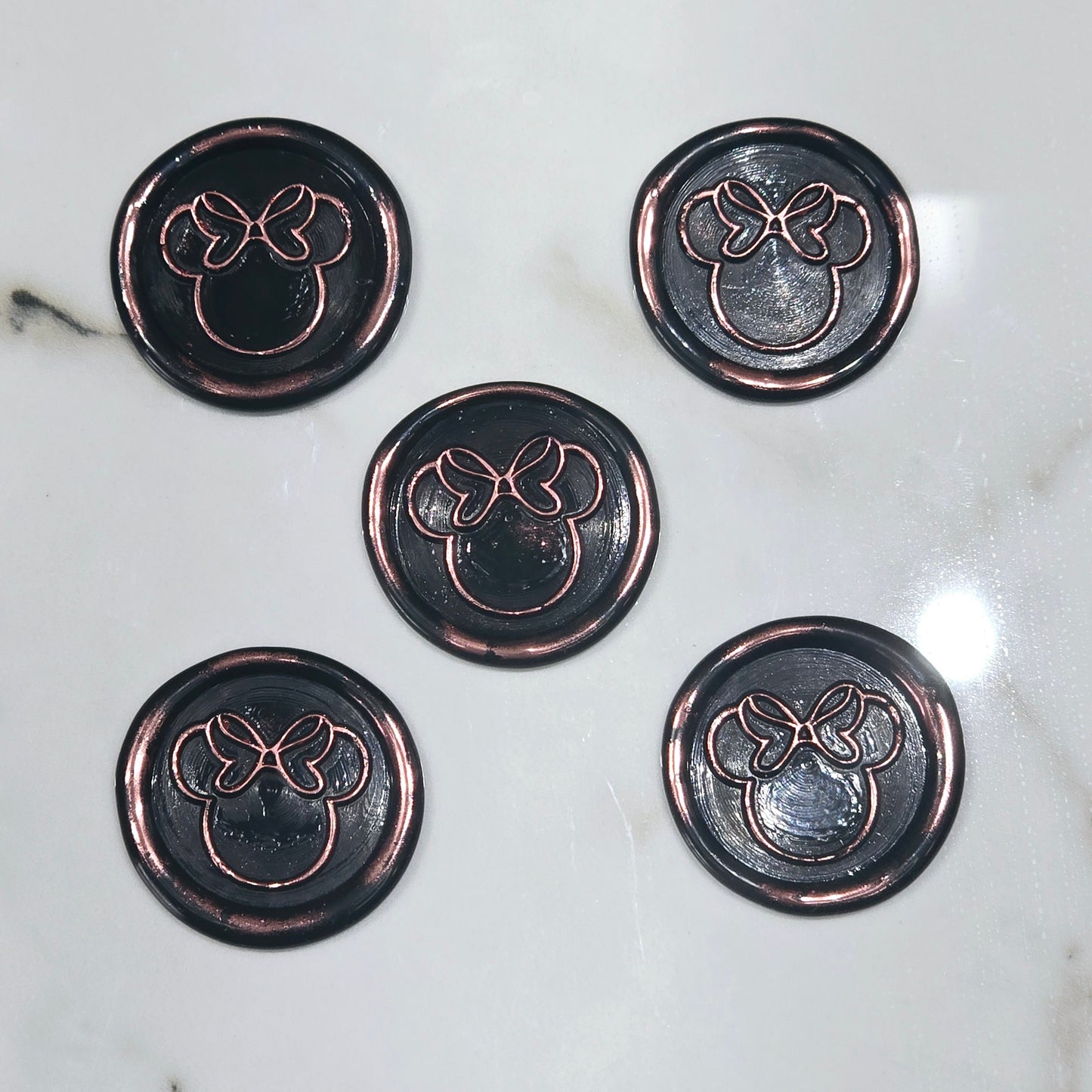 Mouse wax seals black and pink metallic set of five, for cards, invitations, letters and gifts!