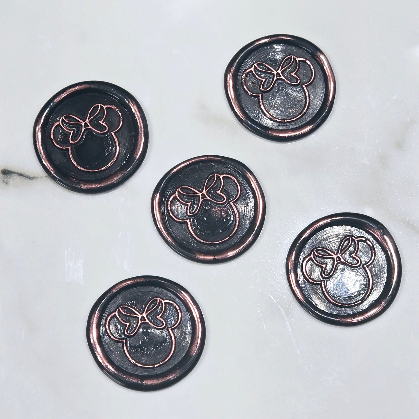 Mouse wax seals black and pink metallic set of five, for cards, invitations, letters and gifts!