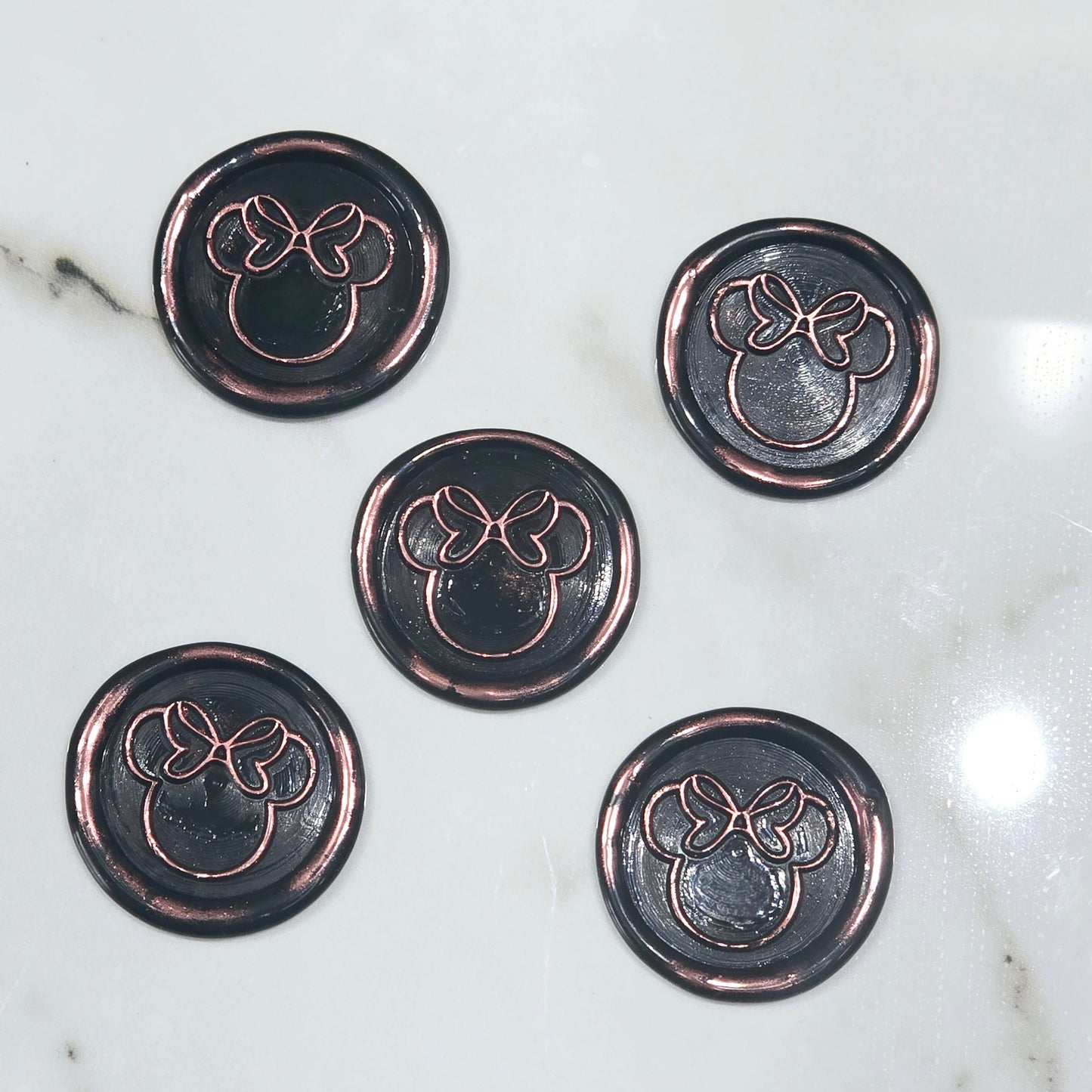 Mouse wax seals black and pink metallic set of five, for cards, invitations, letters and gifts!