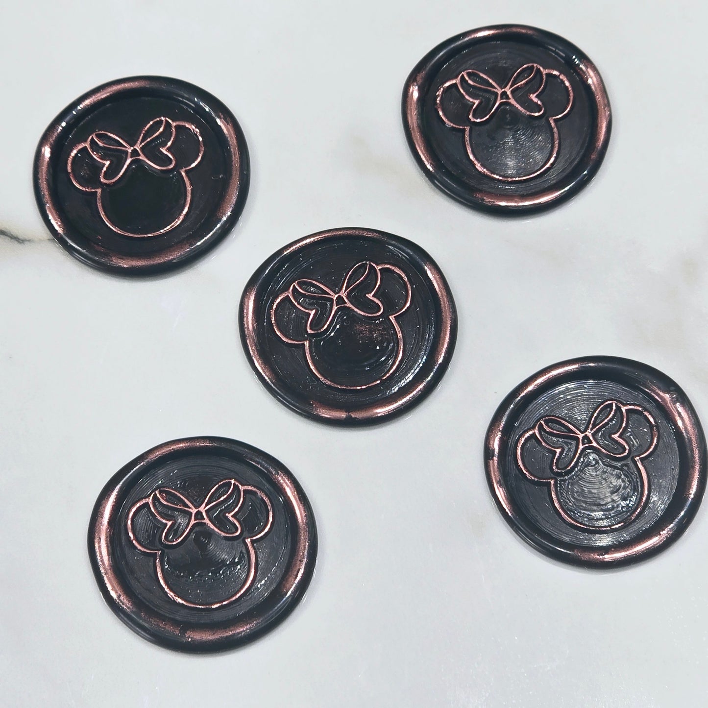Mouse wax seals black and pink metallic set of five, for cards, invitations, letters and gifts!