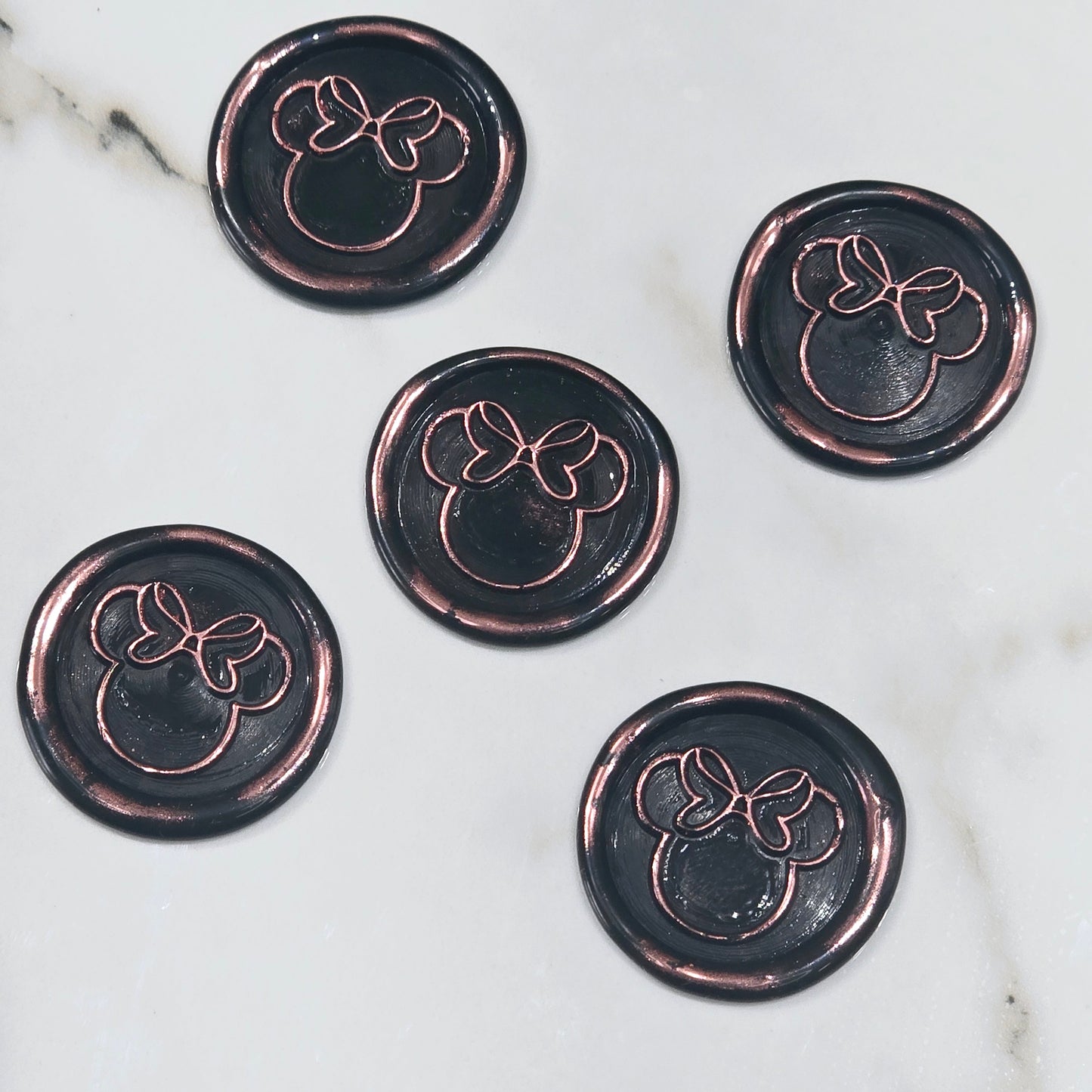 Mouse wax seals black and pink metallic set of five, for cards, invitations, letters and gifts!