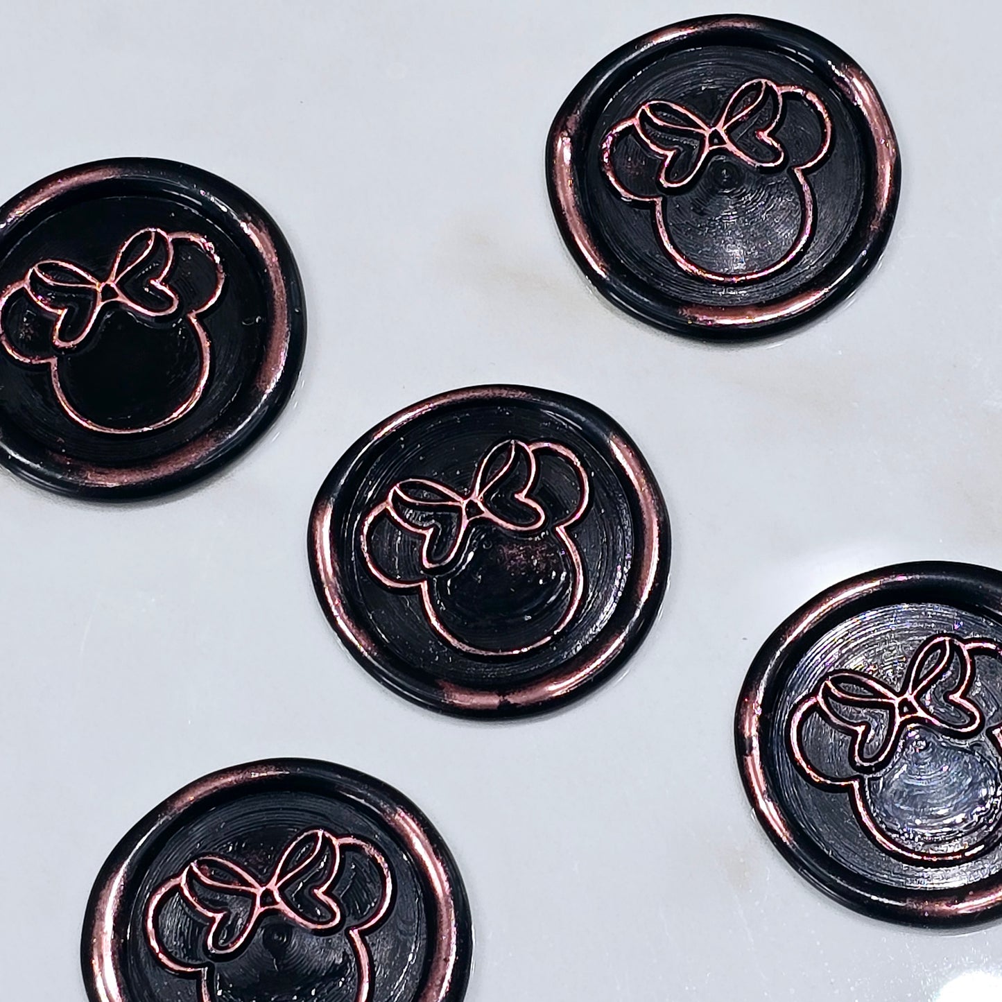 Mouse wax seals black and pink metallic set of five, for cards, invitations, letters and gifts!
