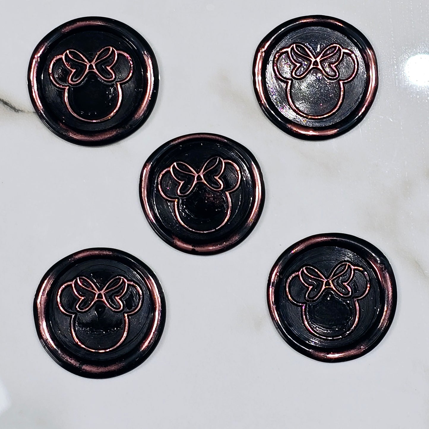 Mouse wax seals black and pink metallic set of five, for cards, invitations, letters and gifts!