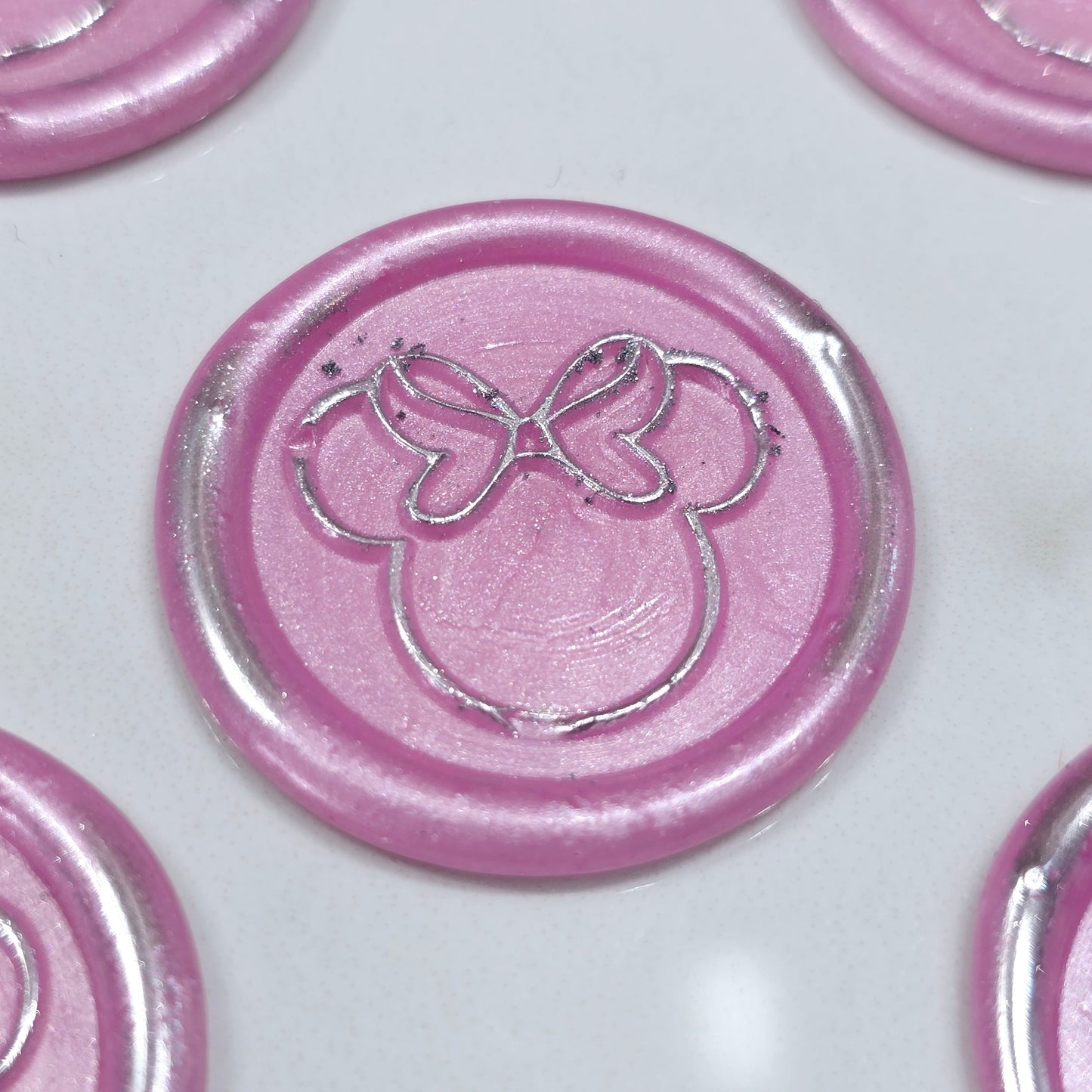 Minnie Mouse wax seals pink and silver set of five, for cards, invitations, letters and gifts!