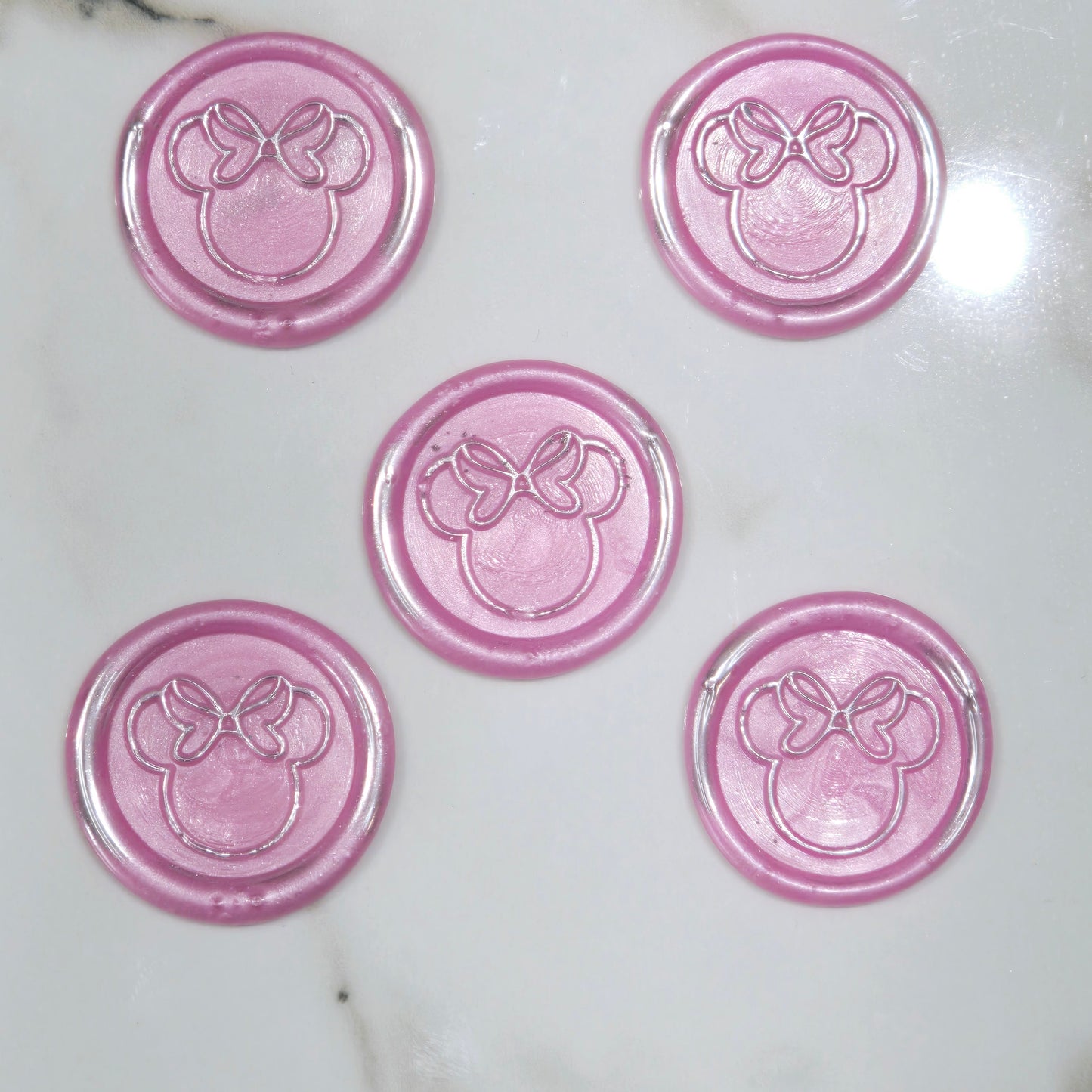 Minnie Mouse wax seals pink and silver set of five, for cards, invitations, letters and gifts!