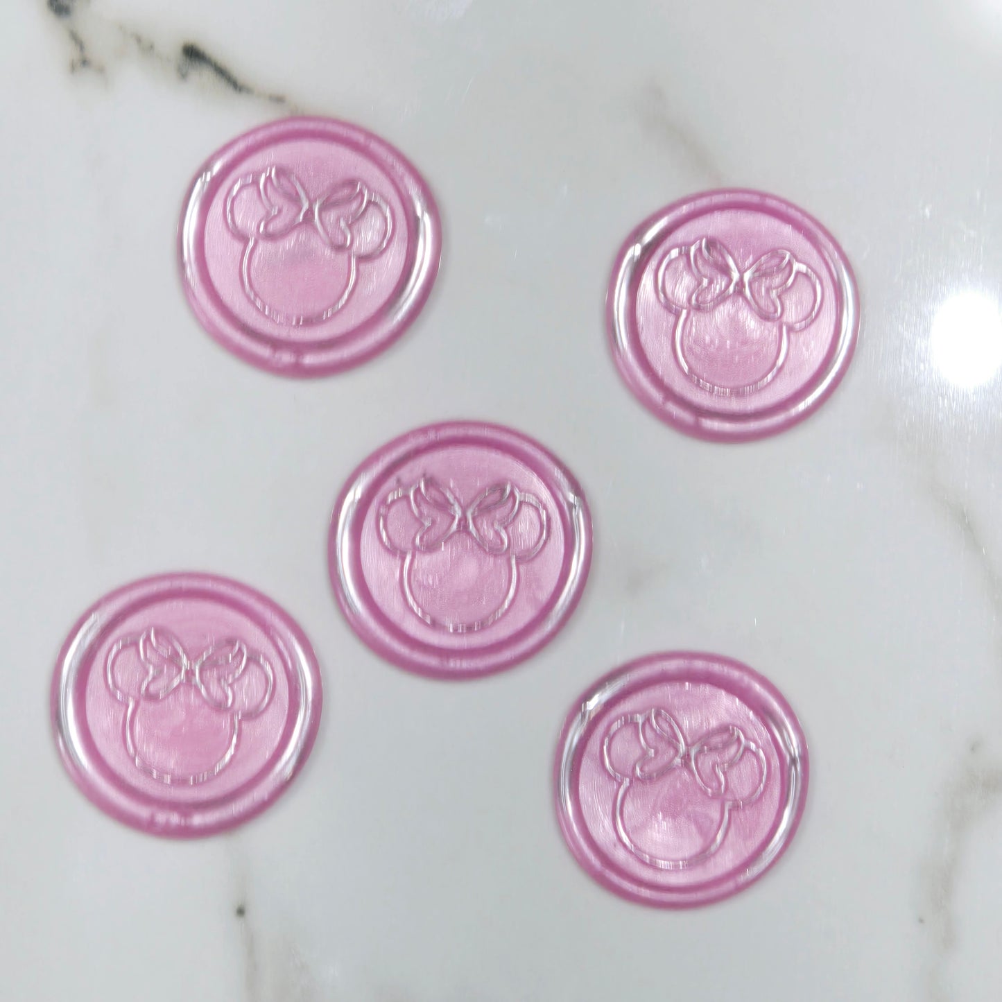 Minnie Mouse wax seals pink and silver set of five, for cards, invitations, letters and gifts!
