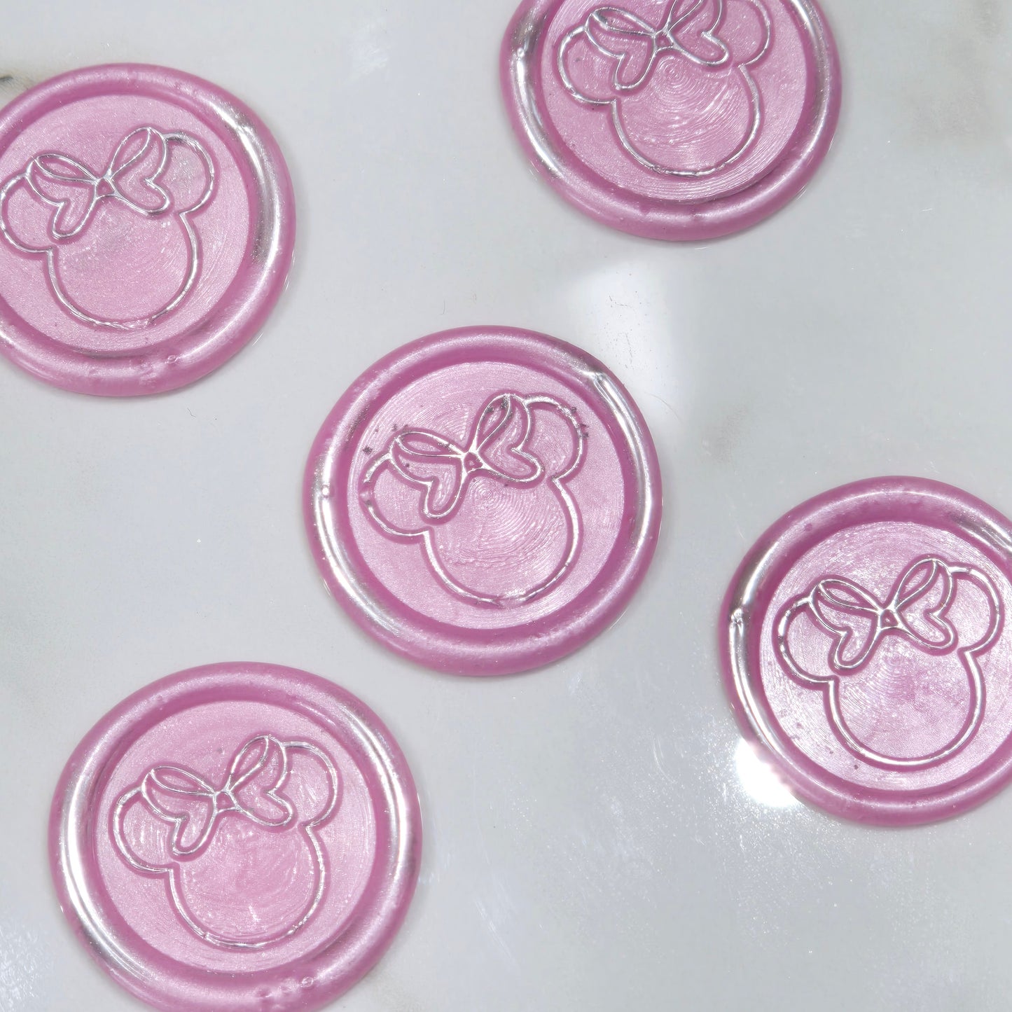 Minnie Mouse wax seals pink and silver set of five, for cards, invitations, letters and gifts!