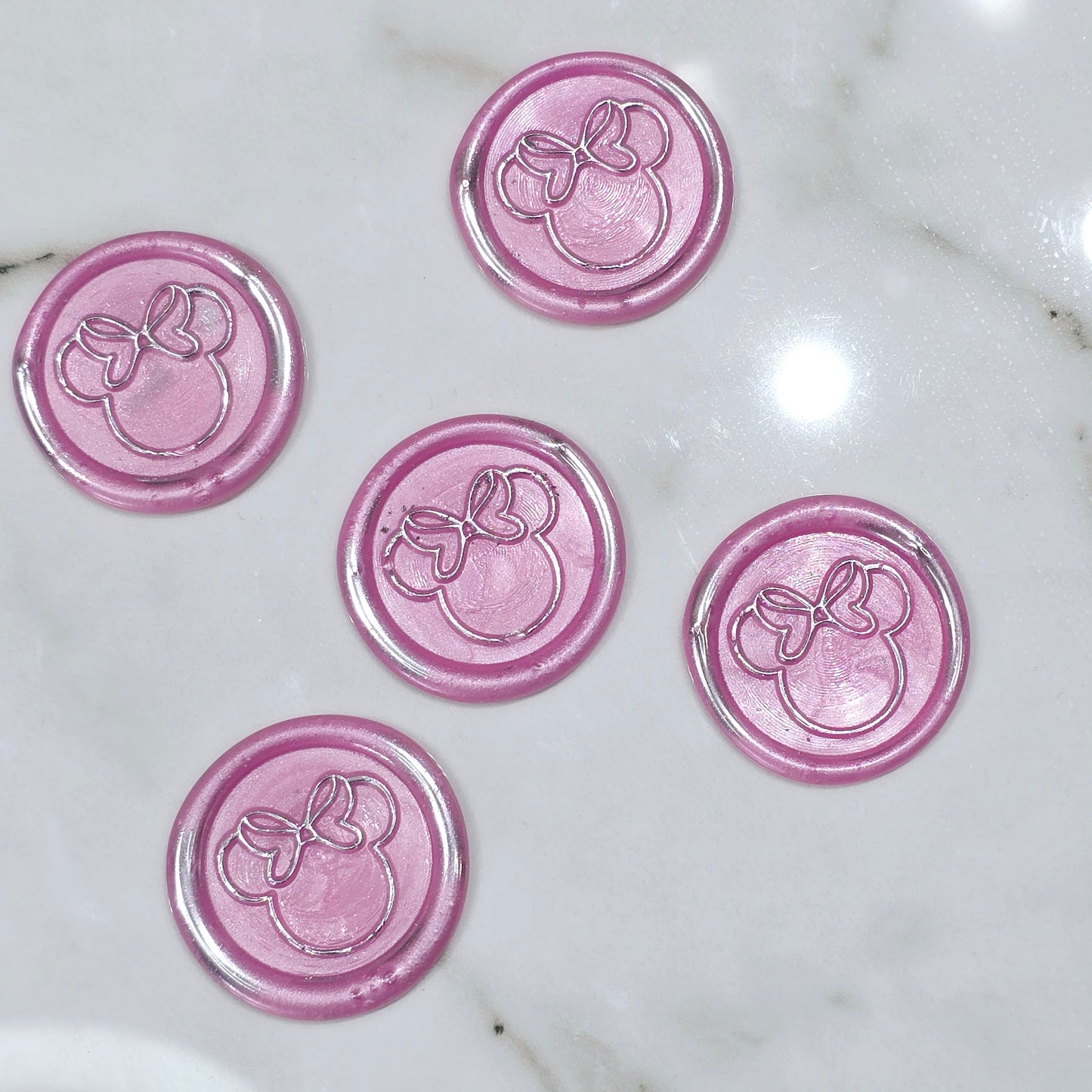 Minnie Mouse wax seals pink and silver set of five, for cards, invitations, letters and gifts!