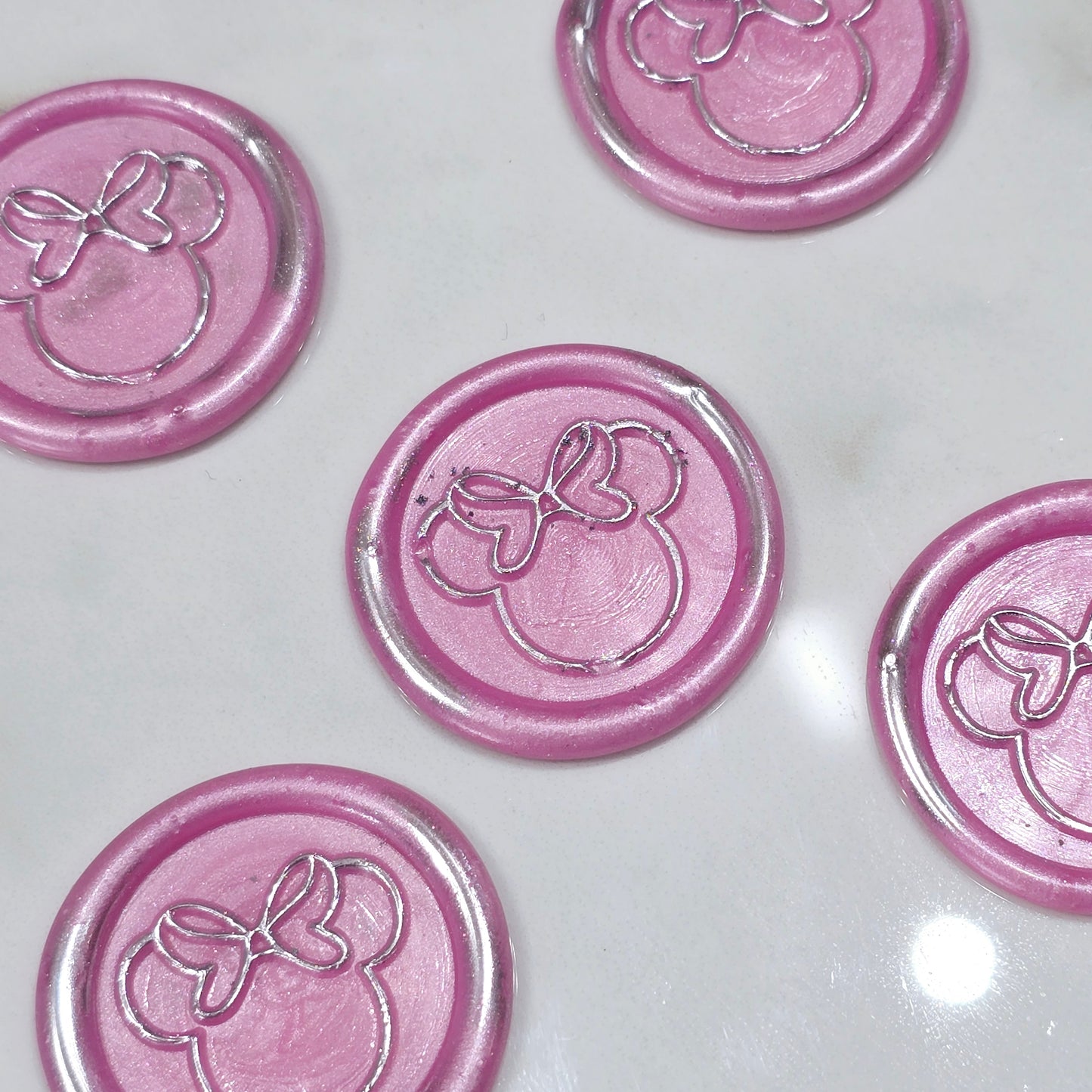 Minnie Mouse wax seals pink and silver set of five, for cards, invitations, letters and gifts!