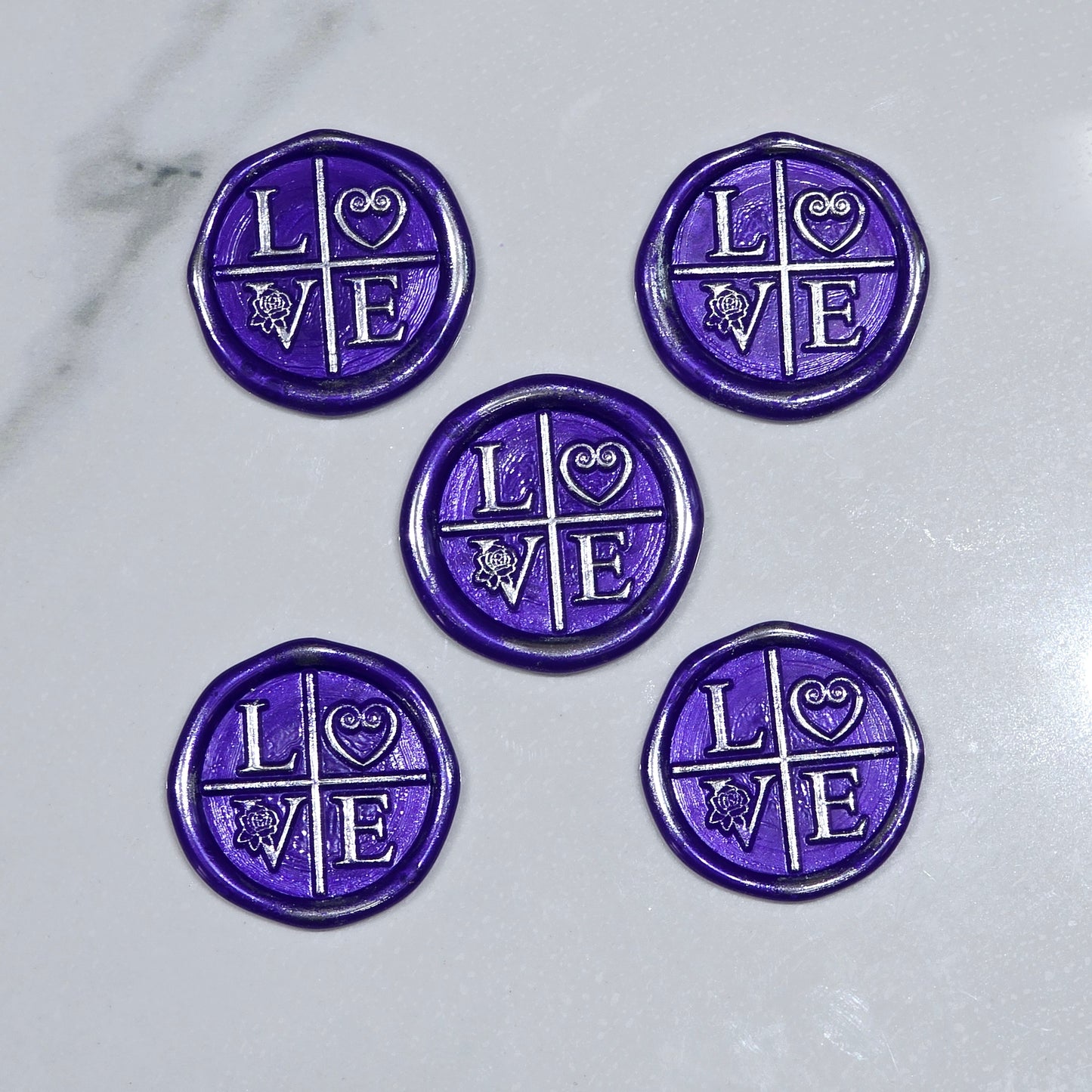 LOVE Wax Seals in Purple & Silver with Adhesive Wax Seals for Cards and Gifts