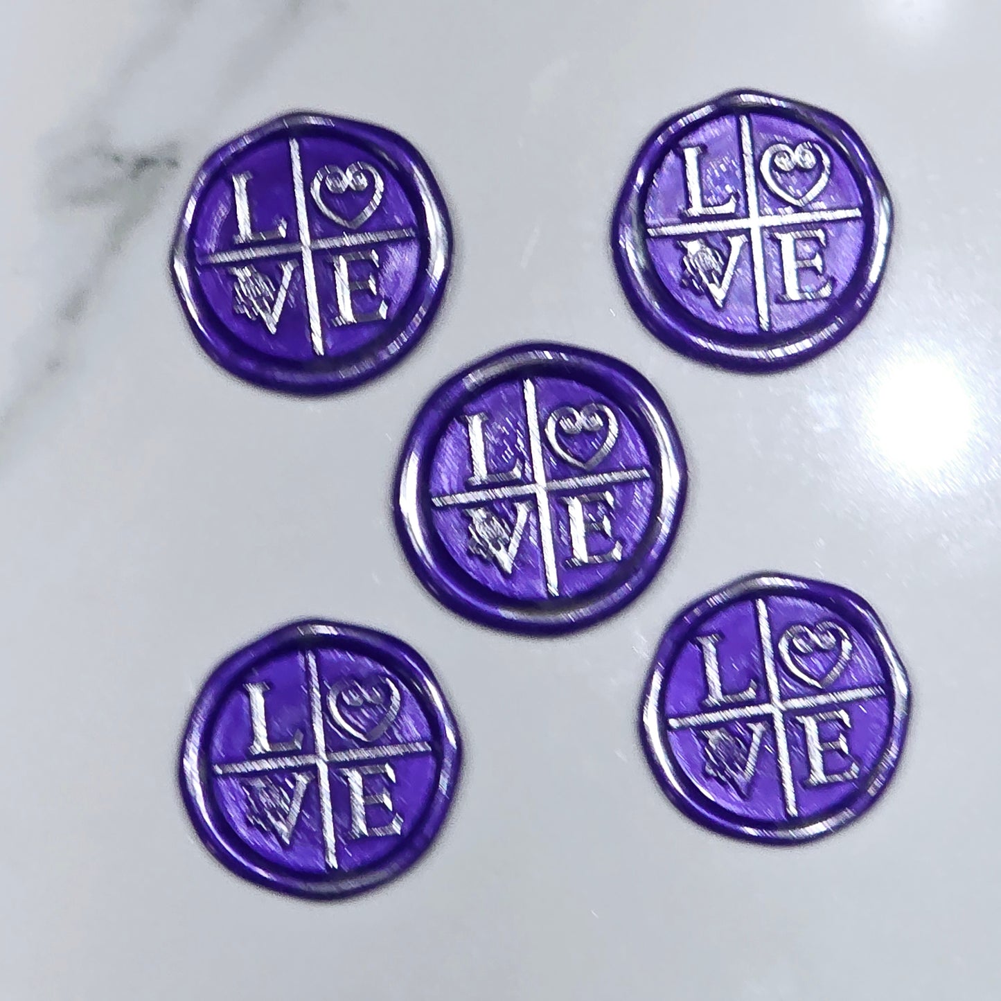 LOVE Wax Seals in Purple & Silver with Adhesive Wax Seals for Cards and Gifts