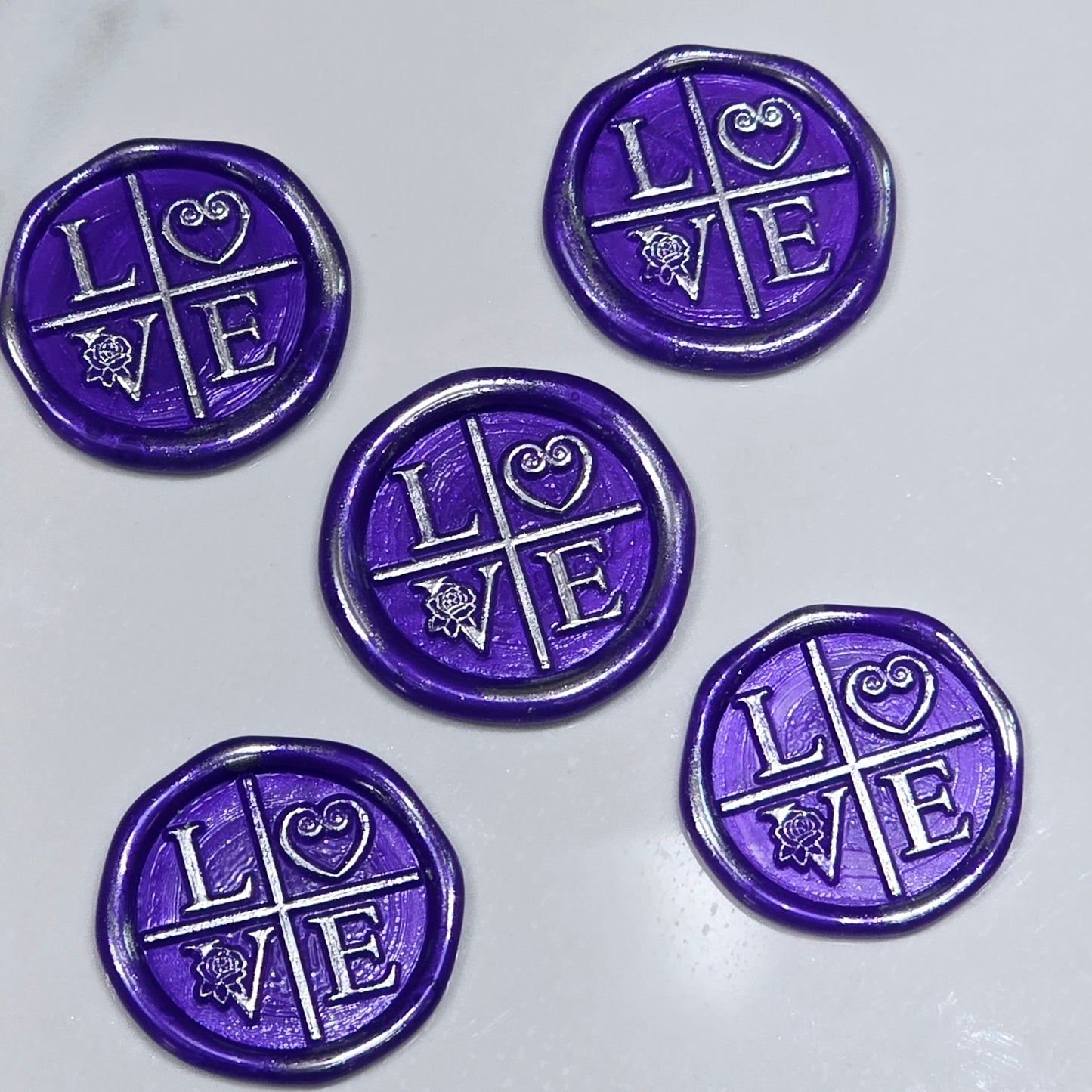 LOVE Wax Seals in Purple & Silver with Adhesive Wax Seals for Cards and Gifts