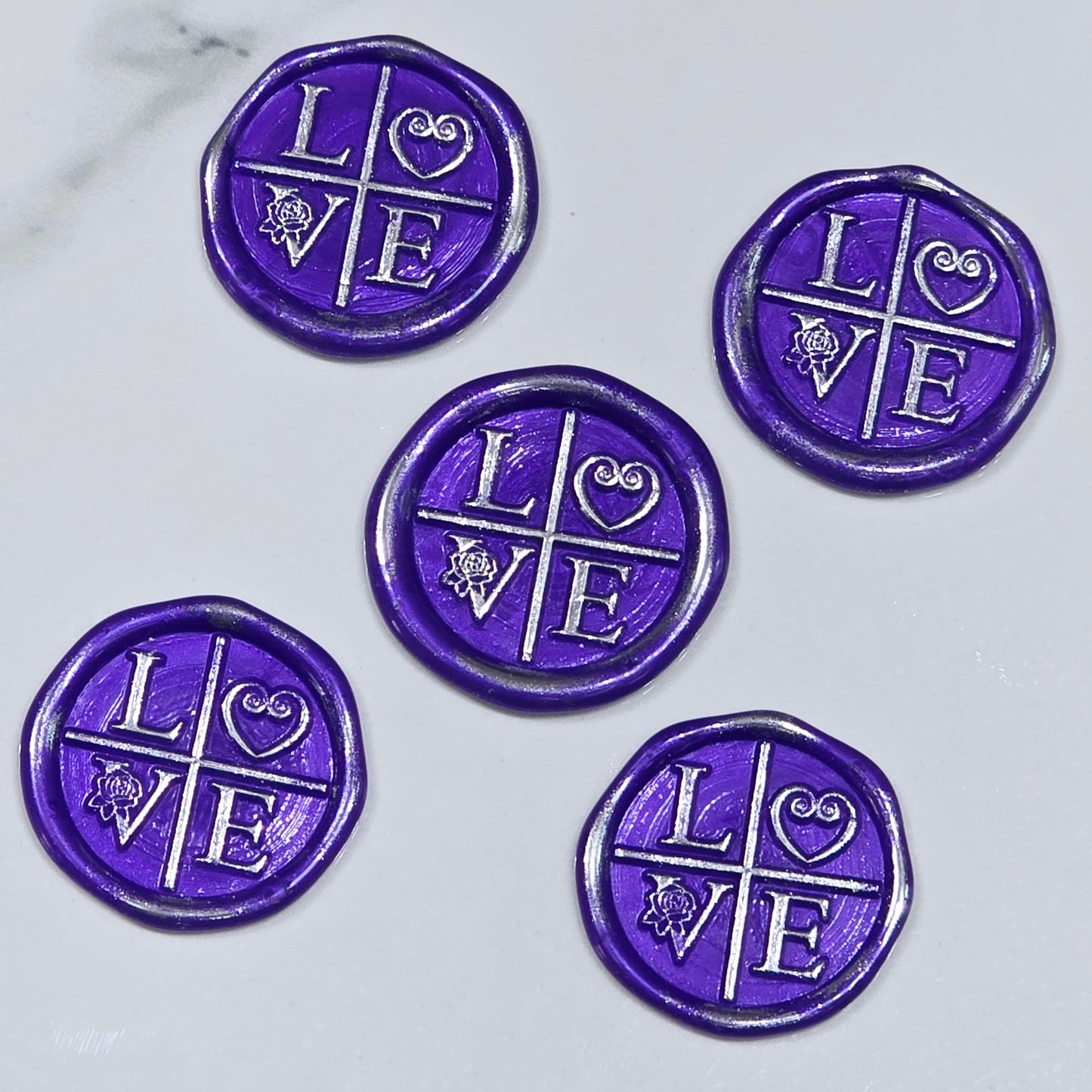 LOVE Wax Seals in Purple & Silver with Adhesive Wax Seals for Cards and Gifts