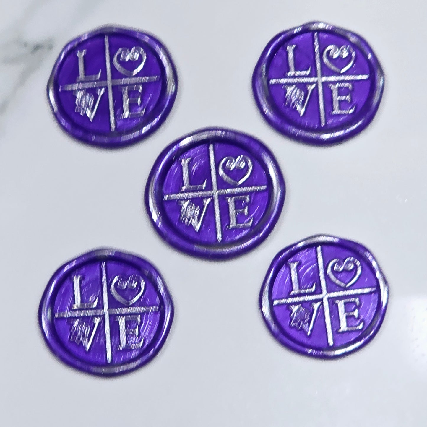 LOVE Wax Seals in Purple & Silver with Adhesive Wax Seals for Cards and Gifts