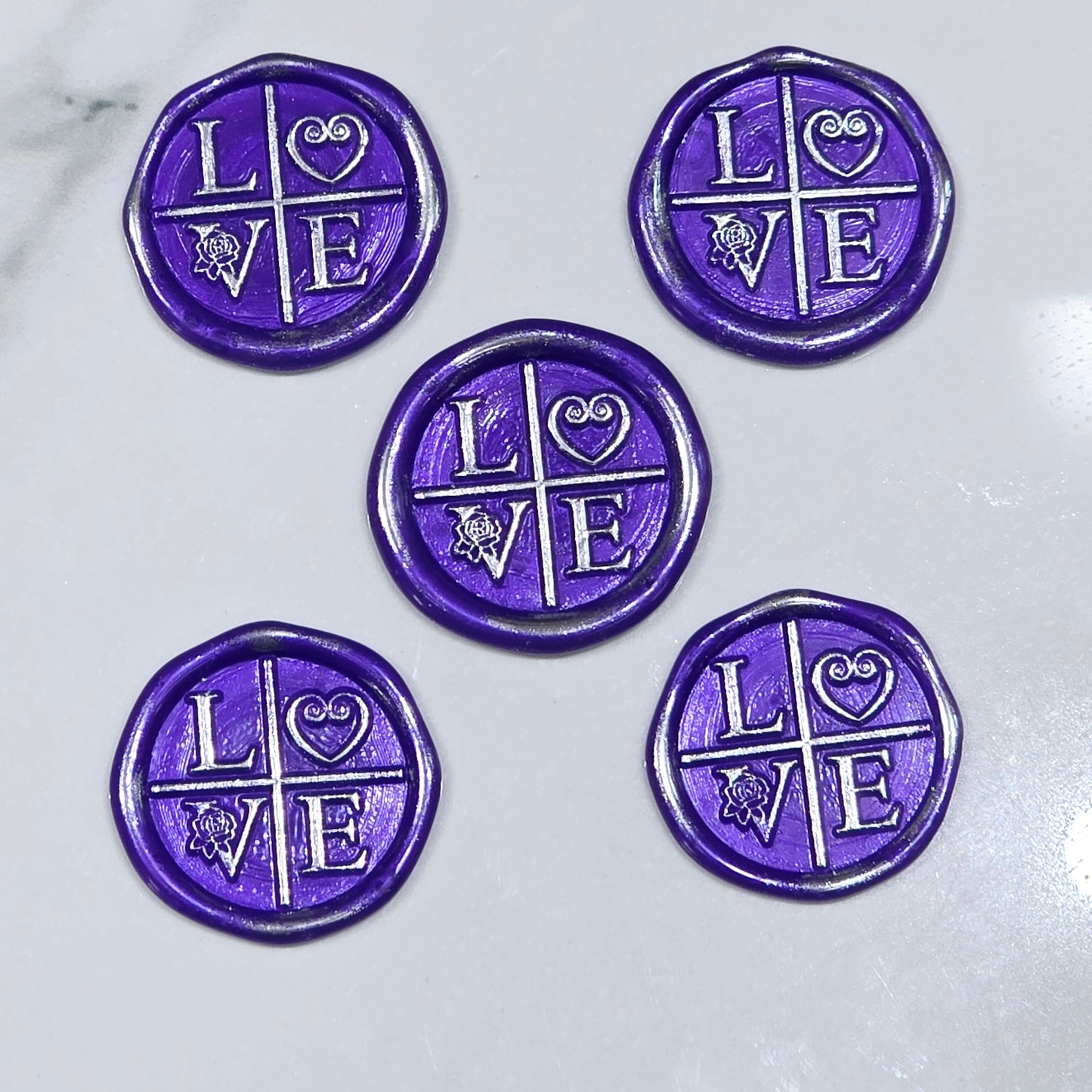 LOVE Wax Seals in Purple & Silver with Adhesive Wax Seals for Cards and Gifts