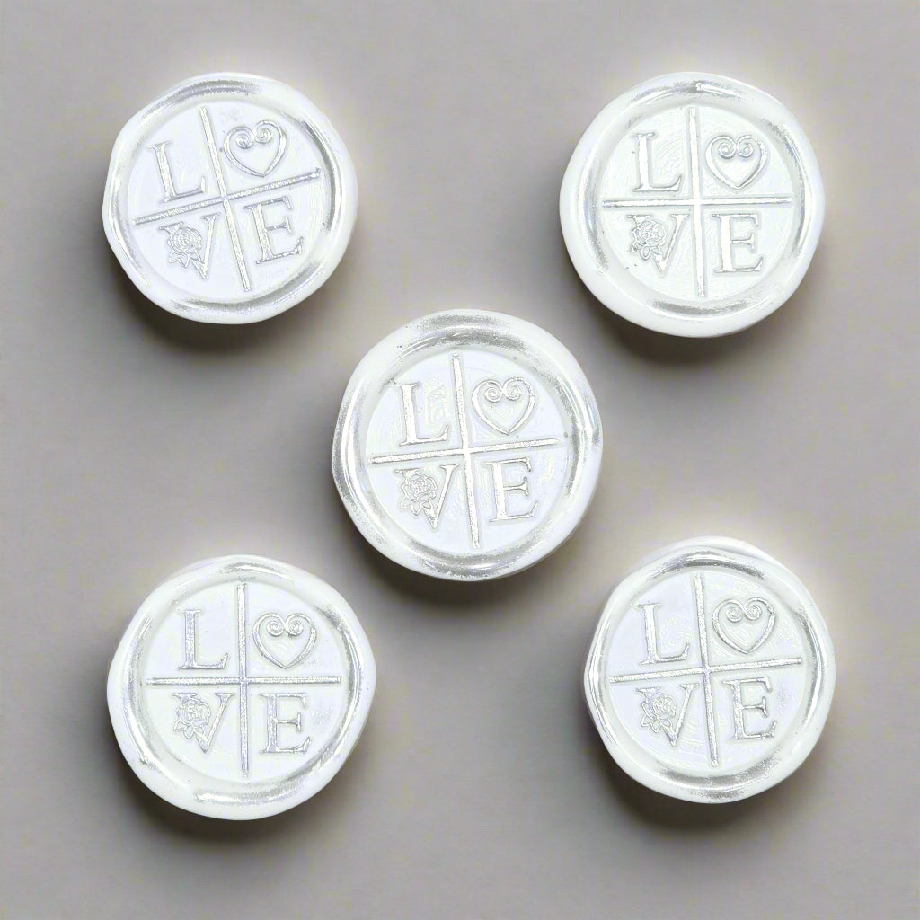LOVE Wax Seals in White & Silver with Adhesive Wax Seals for Cards and Gifts