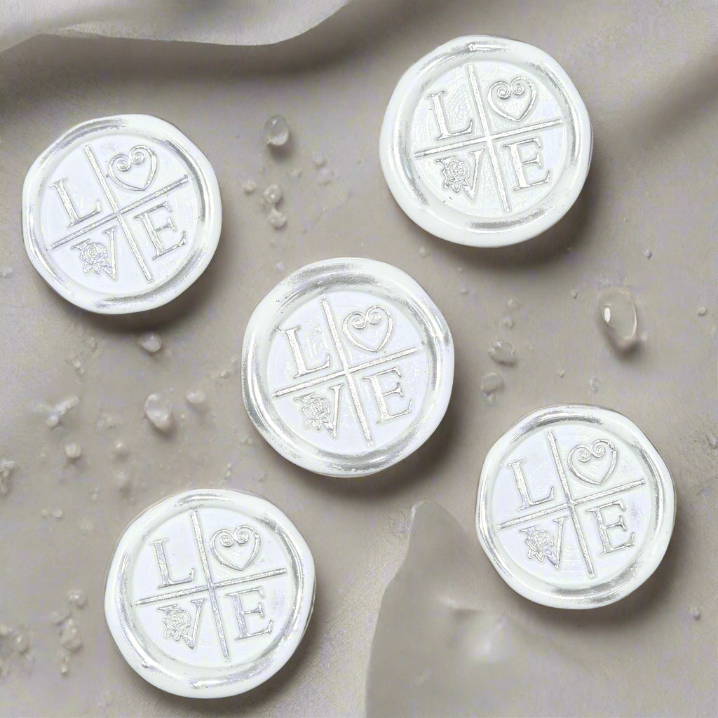 LOVE Wax Seals in White & Silver with Adhesive Wax Seals for Cards and Gifts