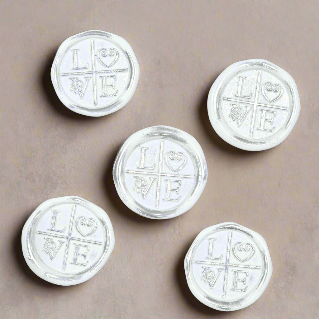 LOVE Wax Seals in White & Silver with Adhesive Wax Seals for Cards and Gifts
