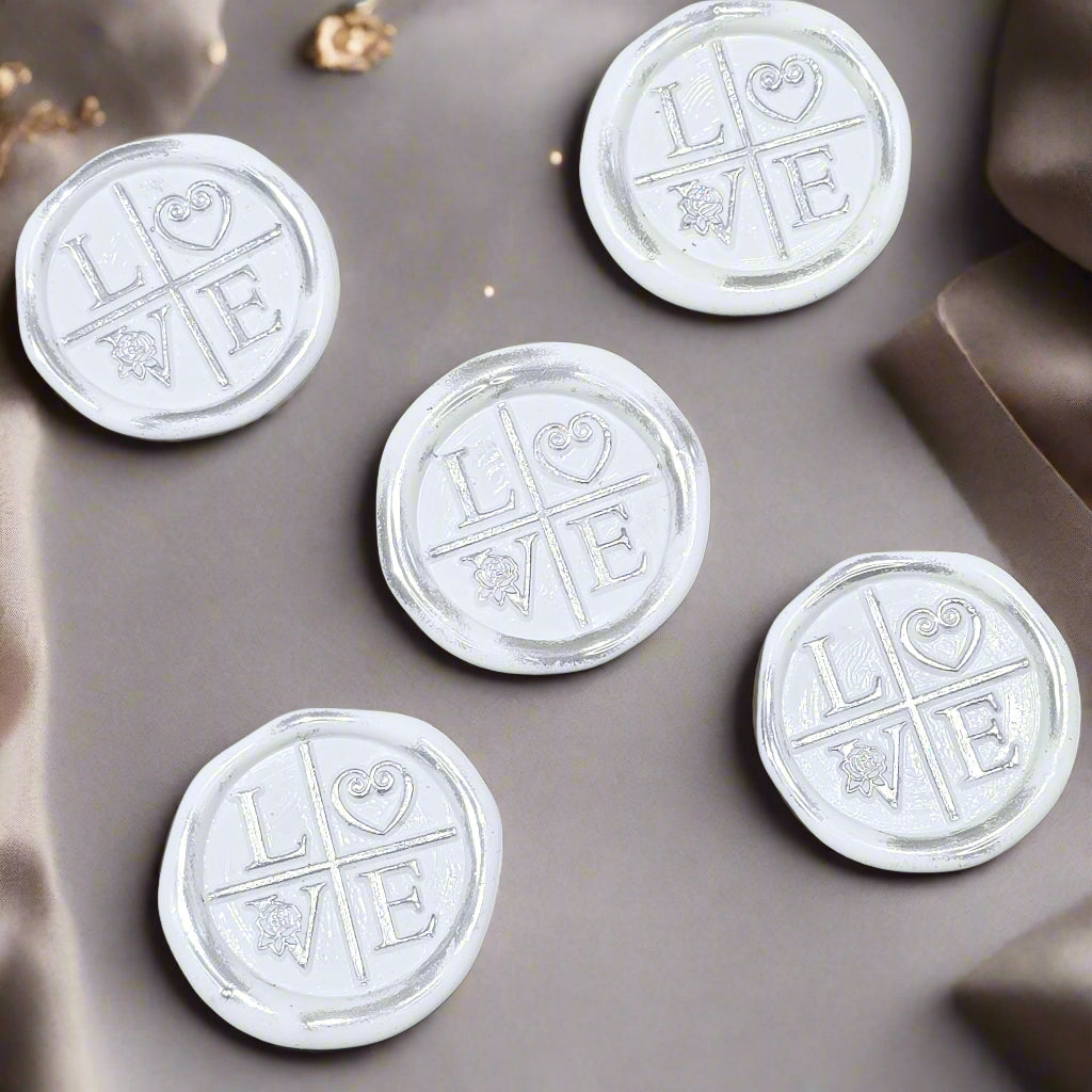 LOVE Wax Seals in White & Silver with Adhesive Wax Seals for Cards and Gifts