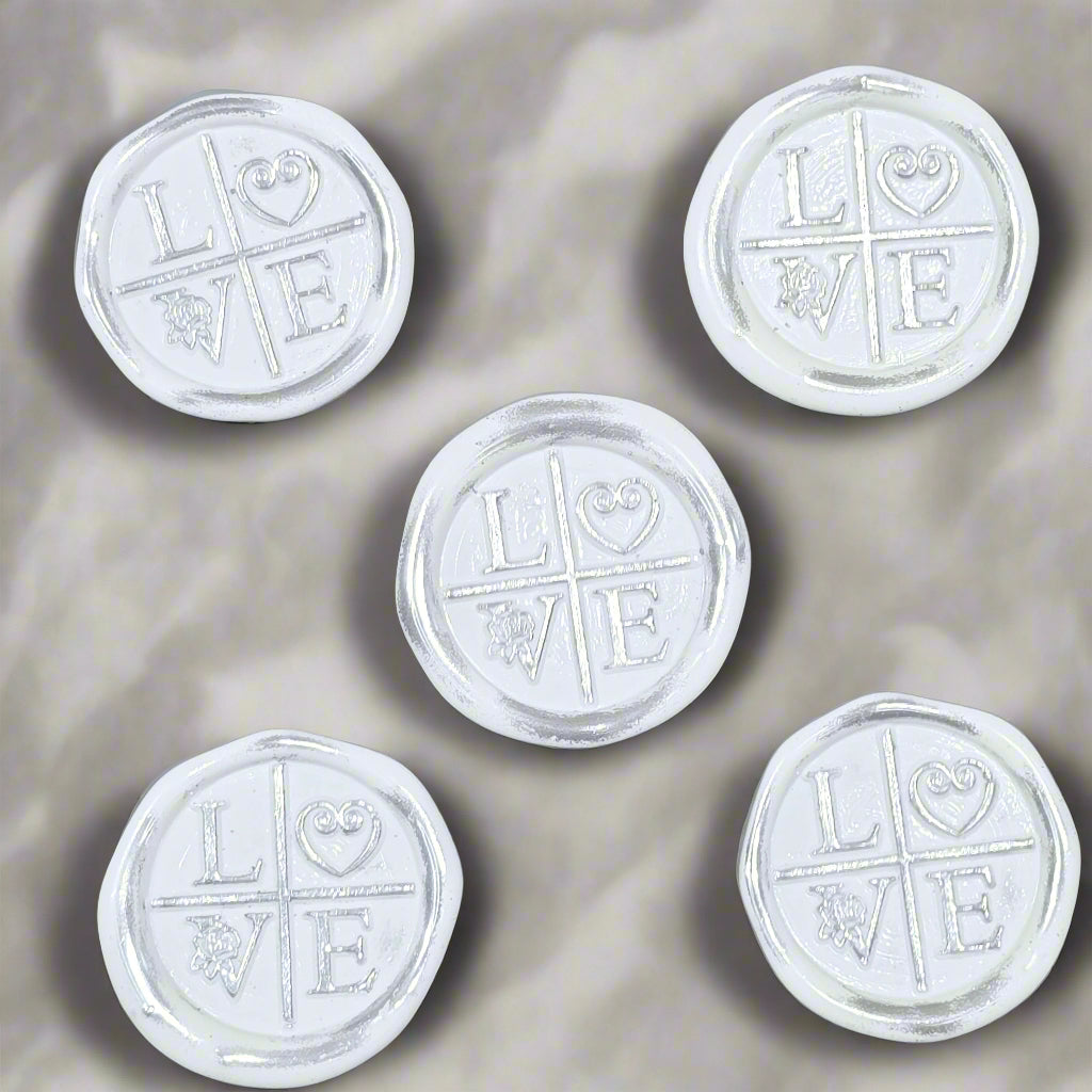 LOVE Wax Seals in White & Silver with Adhesive Wax Seals for Cards and Gifts