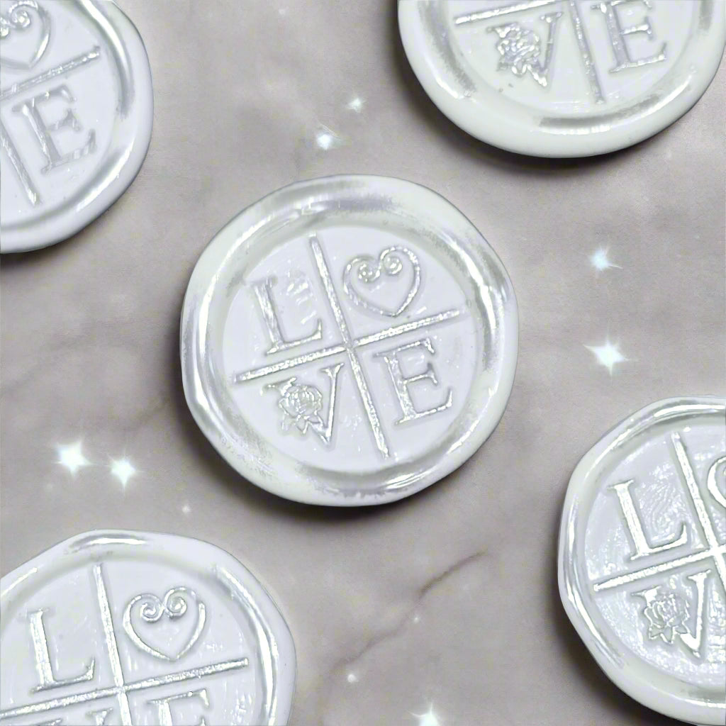 LOVE Wax Seals in White & Silver with Adhesive Wax Seals for Cards and Gifts